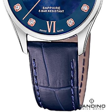 Candino Quarzuhr Candino Damenuhr Classic, (Analoguhr), Damen Armbanduhr rund, Edelstahlarmband blau