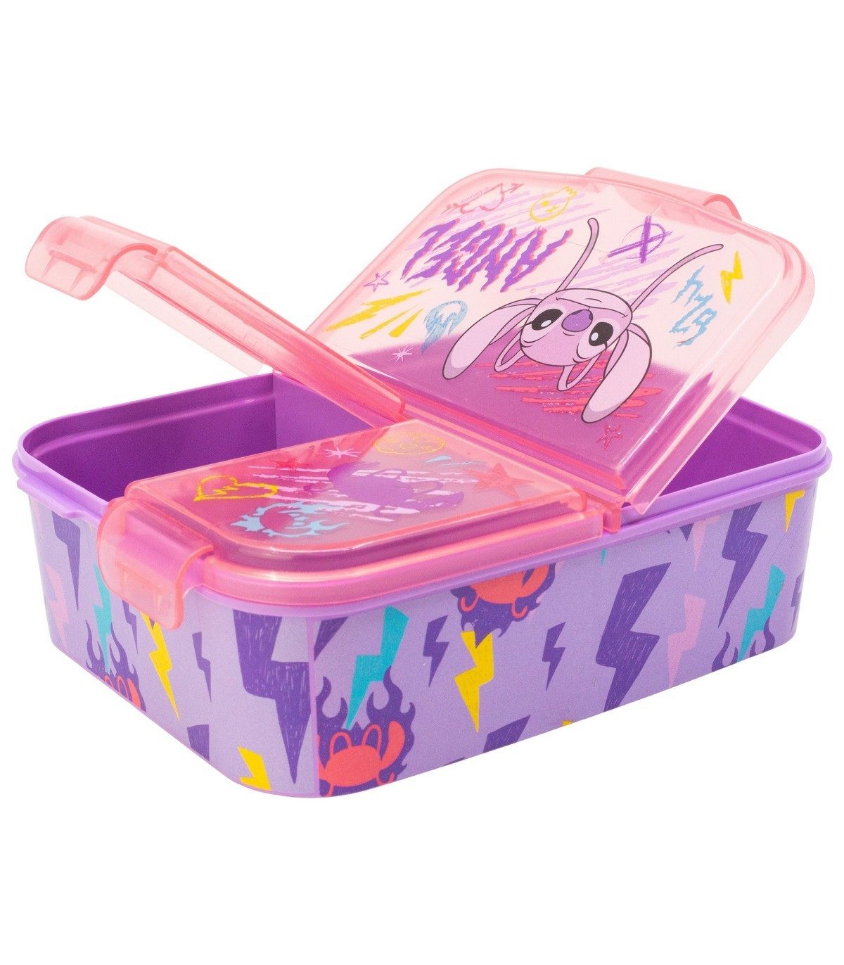 Disney Lunchbox Stitch Angel Lunchbox Kinder Brotdose mit 3 Fächern Pausenbox, (Packung)