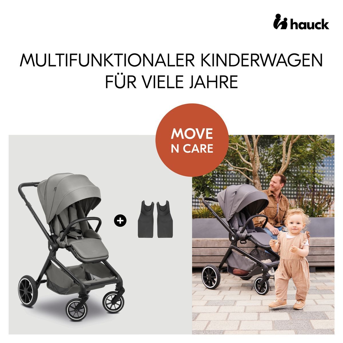 Hauck Sportbuggy Move N Care 2in1 Travel Set - Dark Grey, Sportwagen mit Liegefunktion inkl. Babyschale & Adapter bis 22 kg