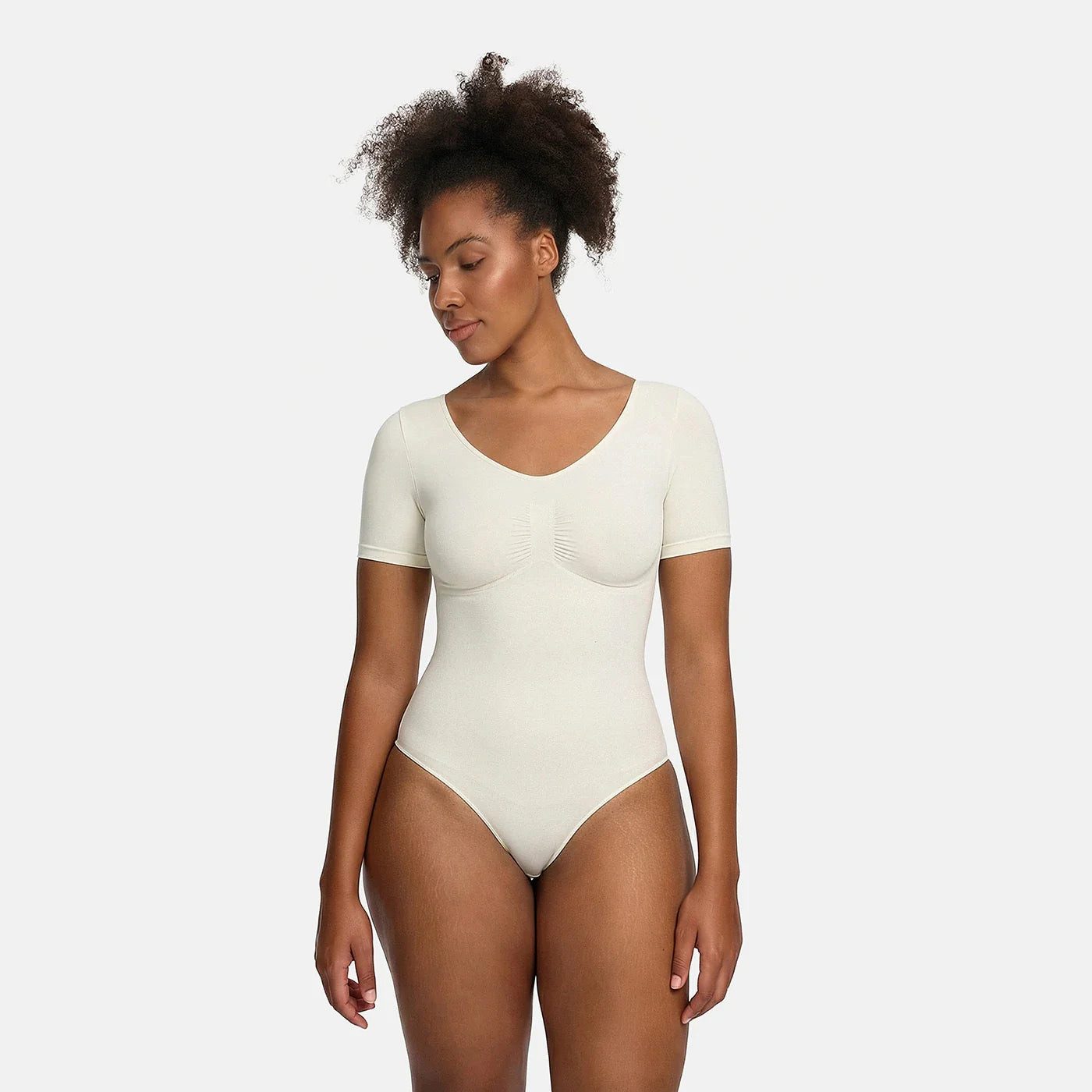 cfab (creamy fabrics) Shaping-Body T-Shirt Bodysuit Sculpting Shapewear mit String-Weiß-L (1-tlg)