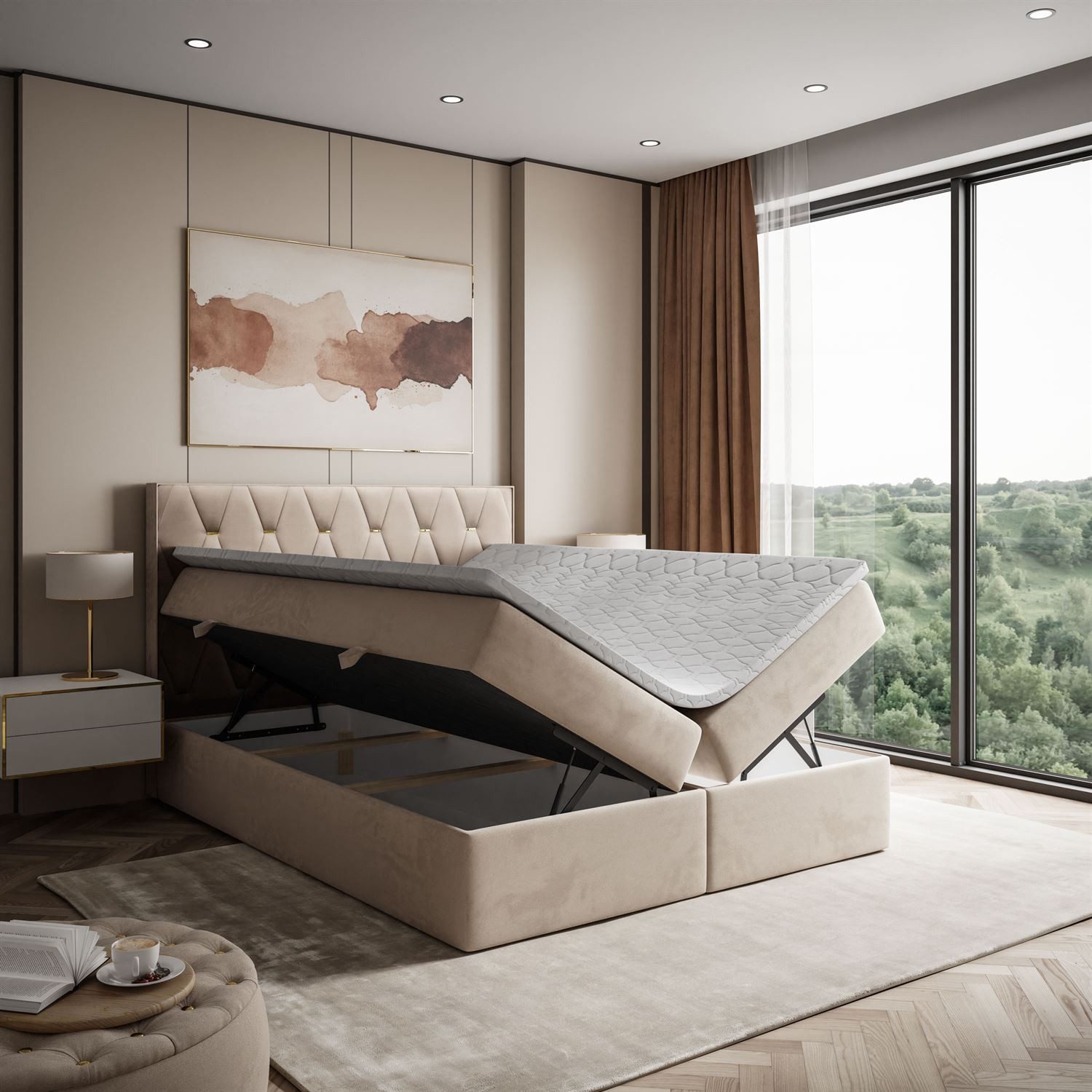 Lookway Boxspringbett IZOLDA mit Bettkasten und Topper (Boxspringbett mit Topper), mit Bettkasten und Topper
