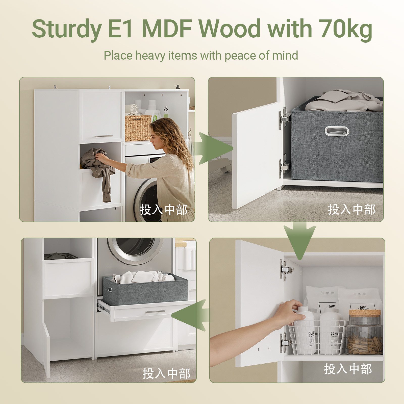 SoBuy Kleiderschrank BZR232, Hochschrank mit 4 Türen, Mehrzweckschrank Garderobenschrank (1er Set) Kleiderschrank, mit 3 offenen Fächern und 3 Stoffboxen für Wa – Bild 3 von 5