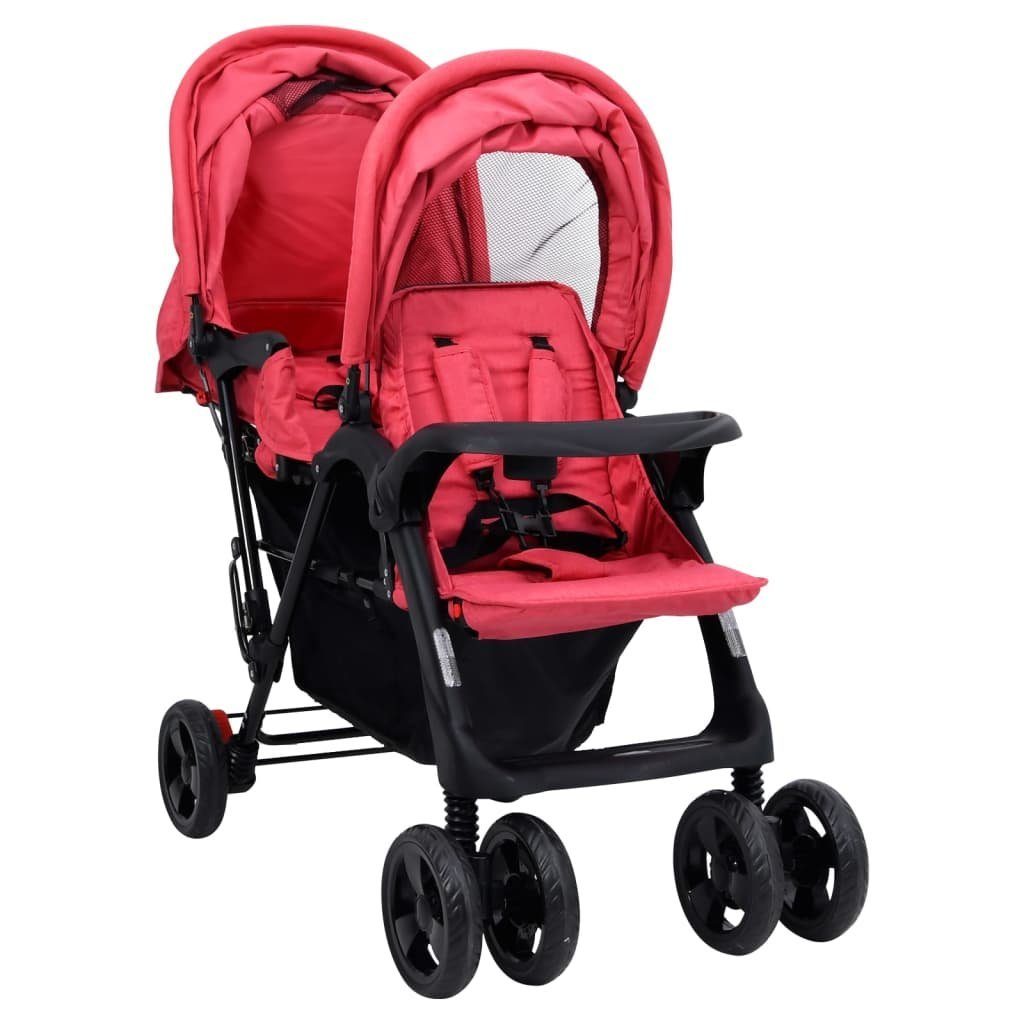 vidaXL Kinder-Buggy Tandem-Zwillingskinderwagen Rot Stahl Rot | Rot