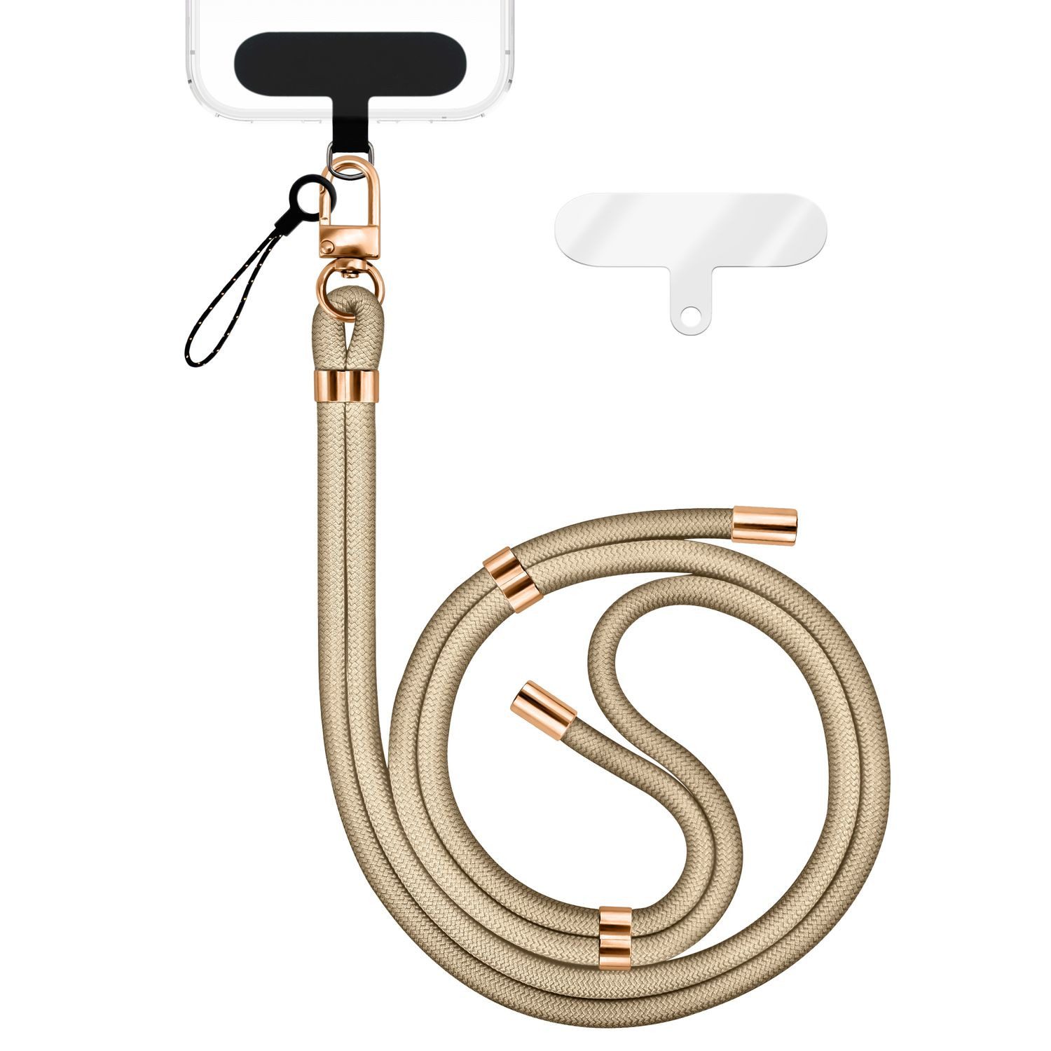 Nalia Handykette Universal Smartphone, Nylon Handyband / Karabiner Gold & 2 Pads / 35-75cm Tragelänge