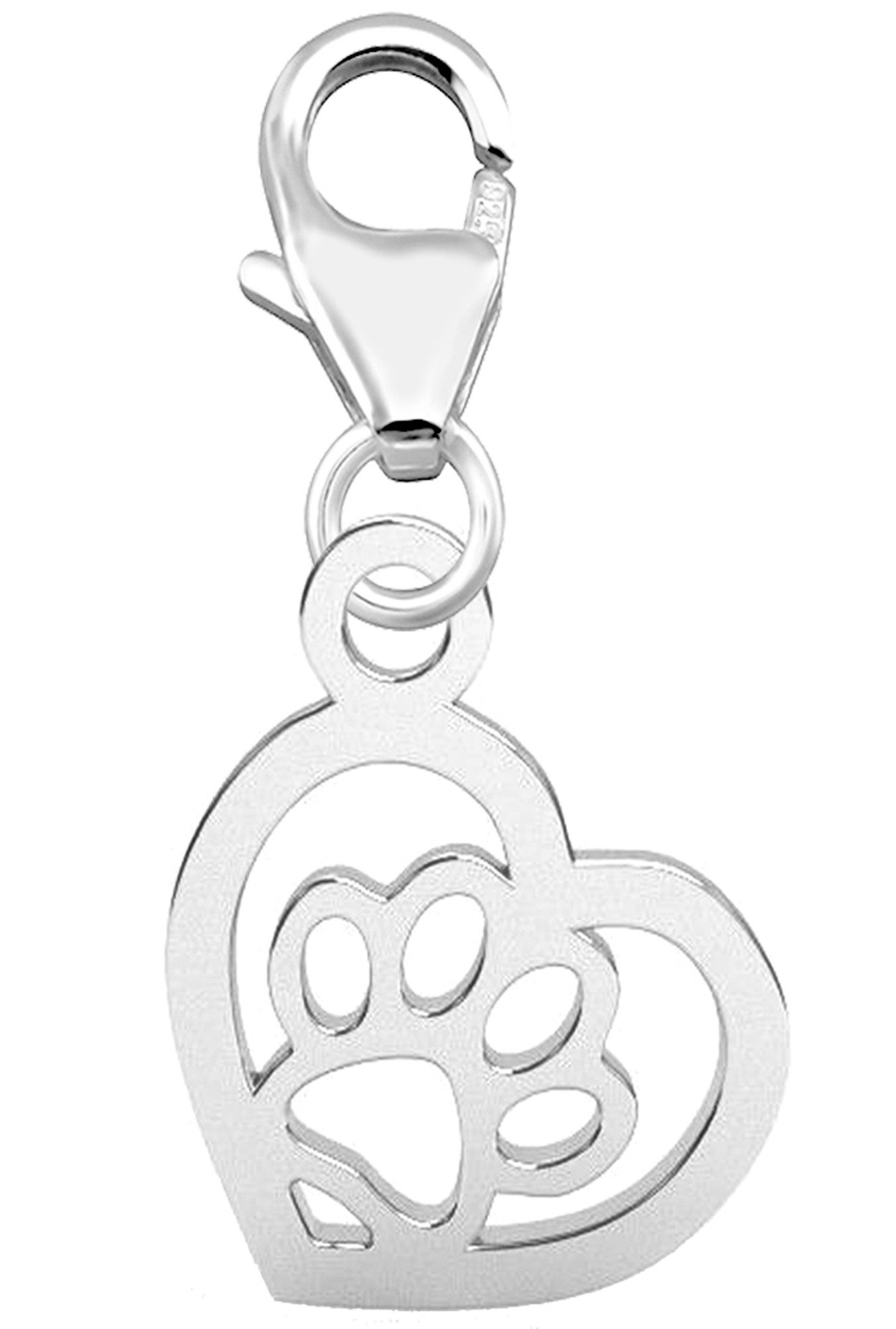 Limana Charm Herz 925 Silber Karabiner Anhänger Pfote für Armband Kette (inkl. Geschenkdose), Charmanhänger Armbandanhänger Kettenanhänger Geschenk Idee