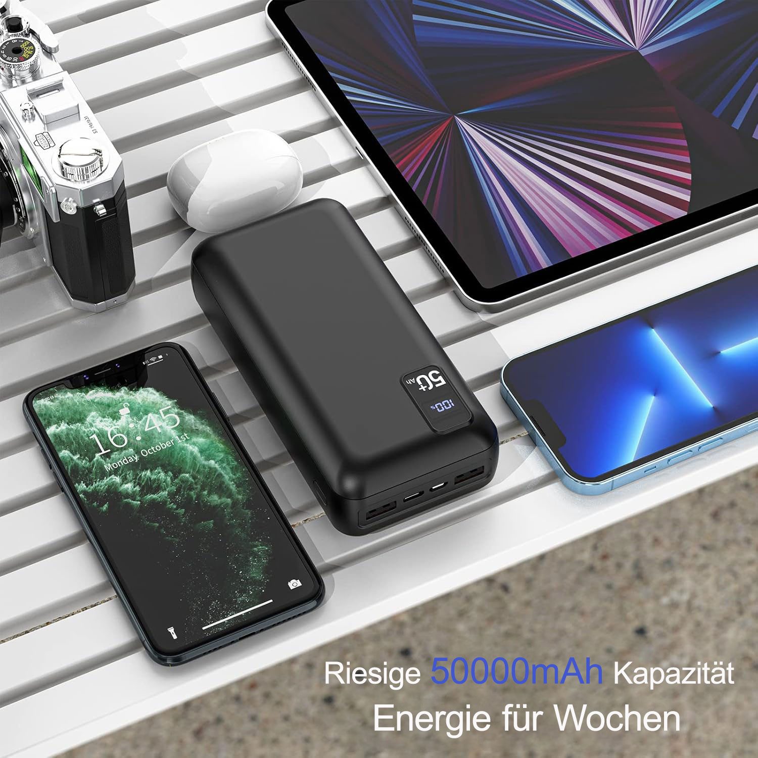Pdgrid 50000mAh große kapazität Power Bank 22,5W Schnellladen Powerbank 22.5 w powerbanks mit LED Display 50000 mAh, 4 Anschlüsse;Tragbares Ladegerät