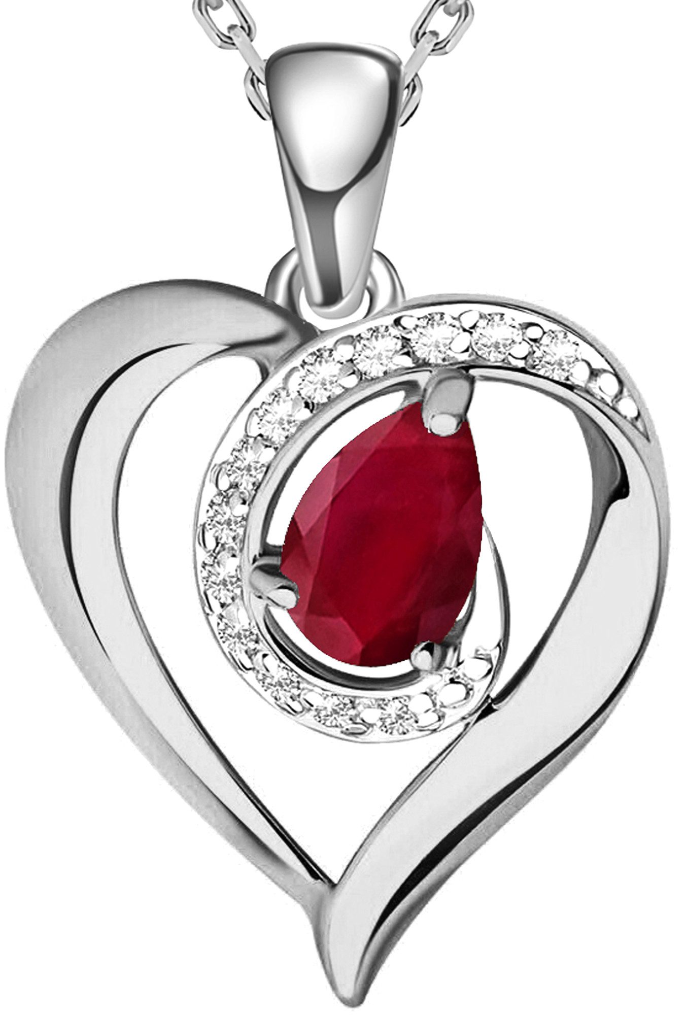Limana Herzkette echter Rubin rot 925 Silber Silberkette Damenkette Halskette Schmuck (mit Tasche u. Dose Kette Herz Anhänger Edelstein Weihnachtsgeschenk), Liebesgeschenk Liebe Geschenk für Sie Frauen Damen Freundin Mutter Oma