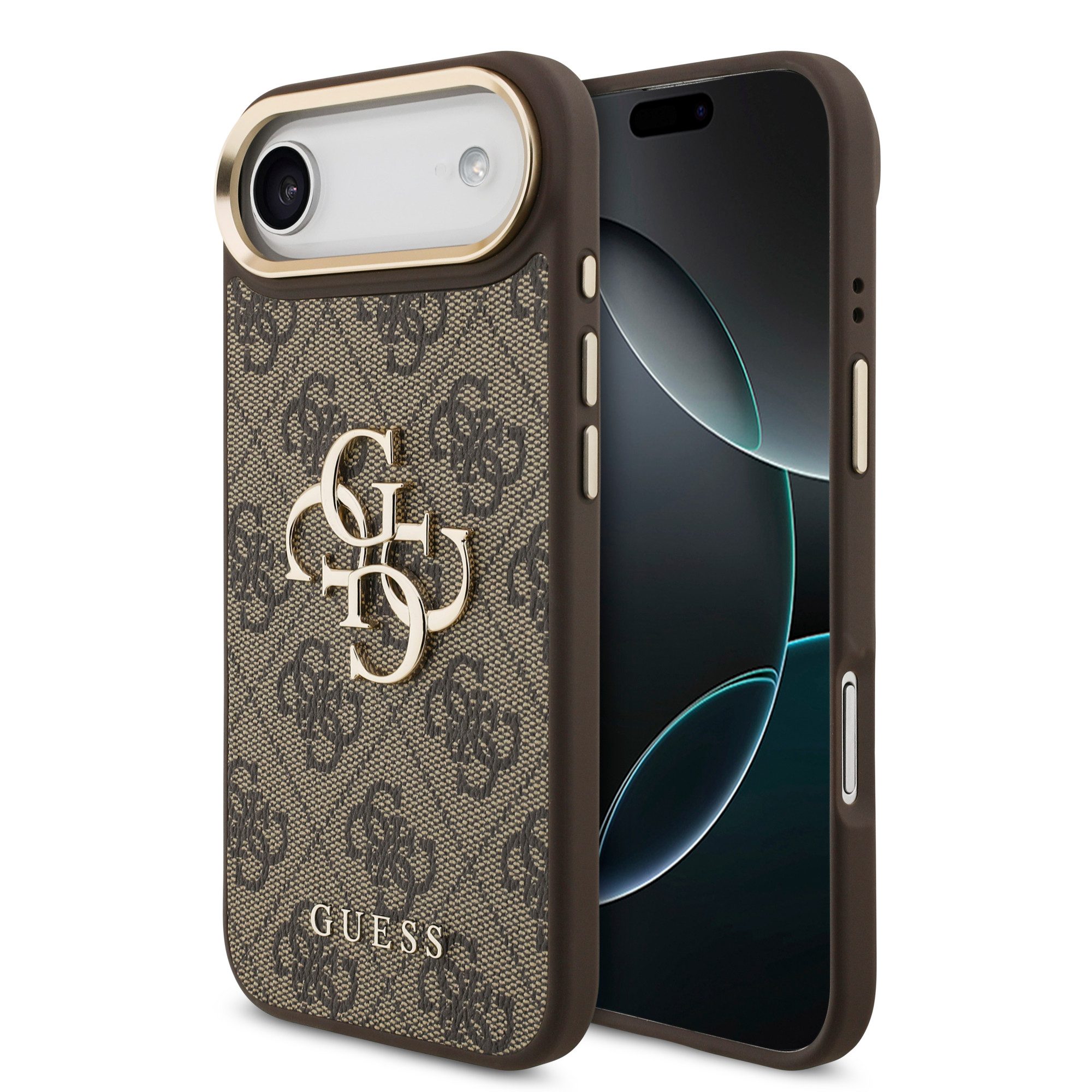 Guess Handyhülle GUESS Case für iPhone Air Metal Logo Gold Hülle Cover Braun