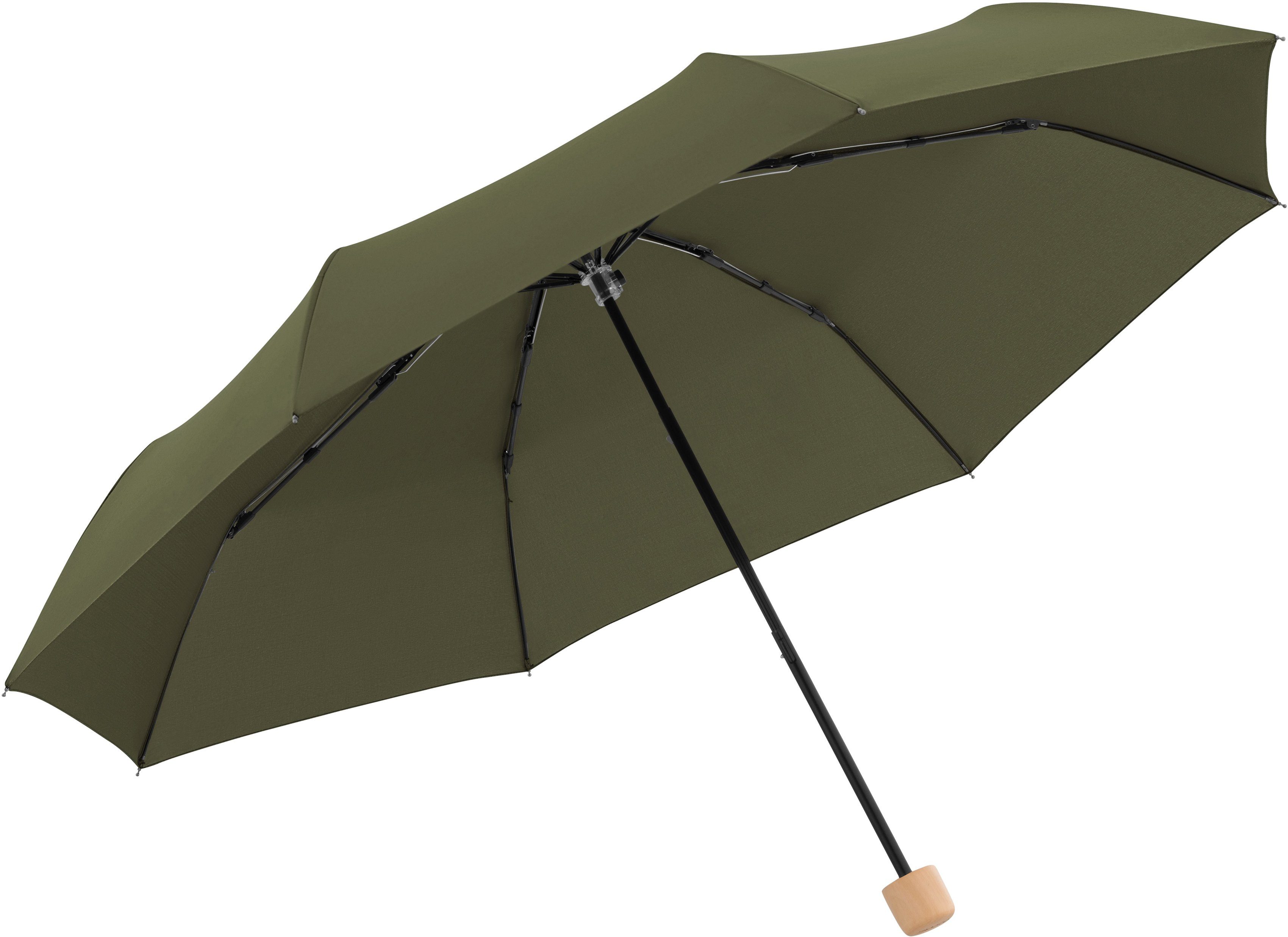 doppler® aus Taschenregenschirm weltweit deep olive, recyceltem schützt Griff - aus Material FSC®- Wald nature mit Mini,