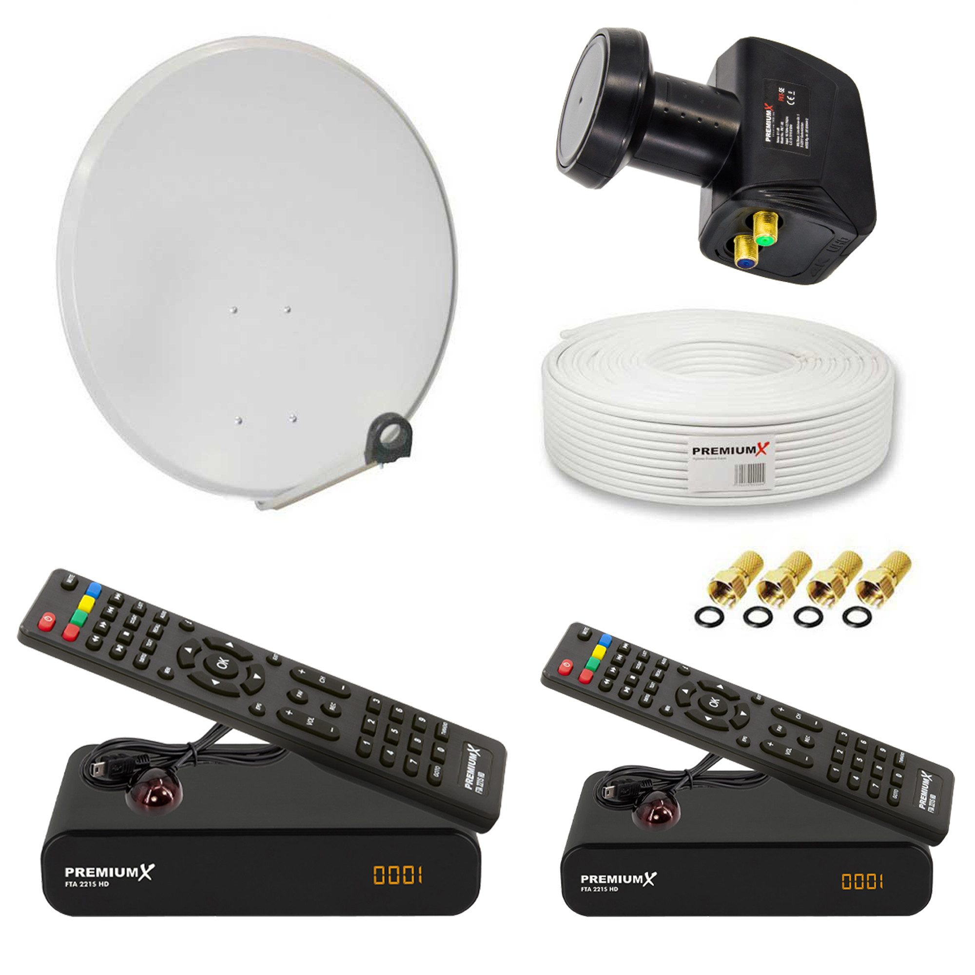 SAT Anlage 60cm Antenne Twin LNB 25m Kabel 2x HDTV Receiver SAT-Antenne