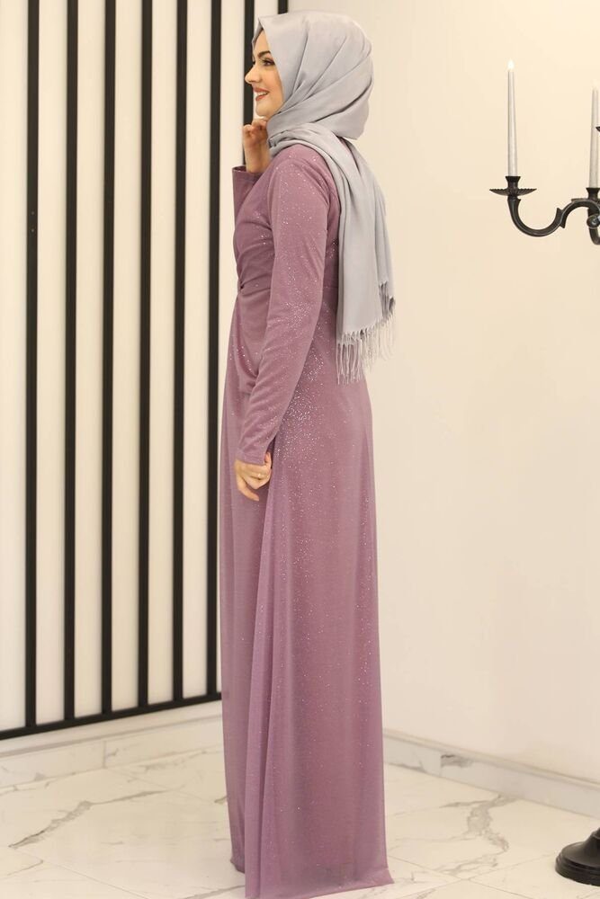 Abaya Maxikleid Abiye Hijab Fashion Kleid Modest Abendkleid Stoff Modavitrini Lila Damen langärmliges silbriger glänzender