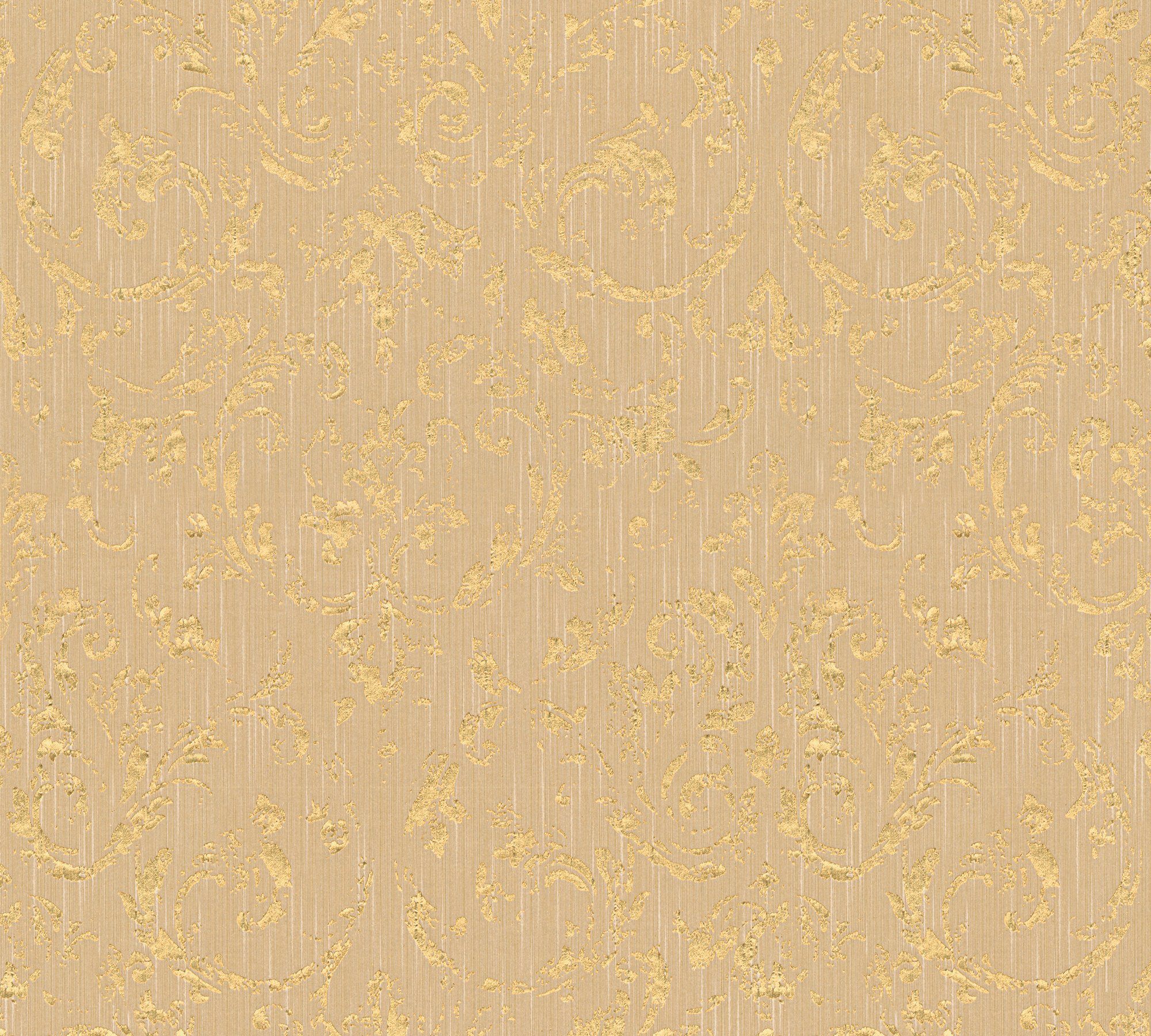 A.S. Création Architects Paper Metallic Tapete Ornament Barock Barock, glänzend, Silk, gold/beige Textiltapete matt, samtig
