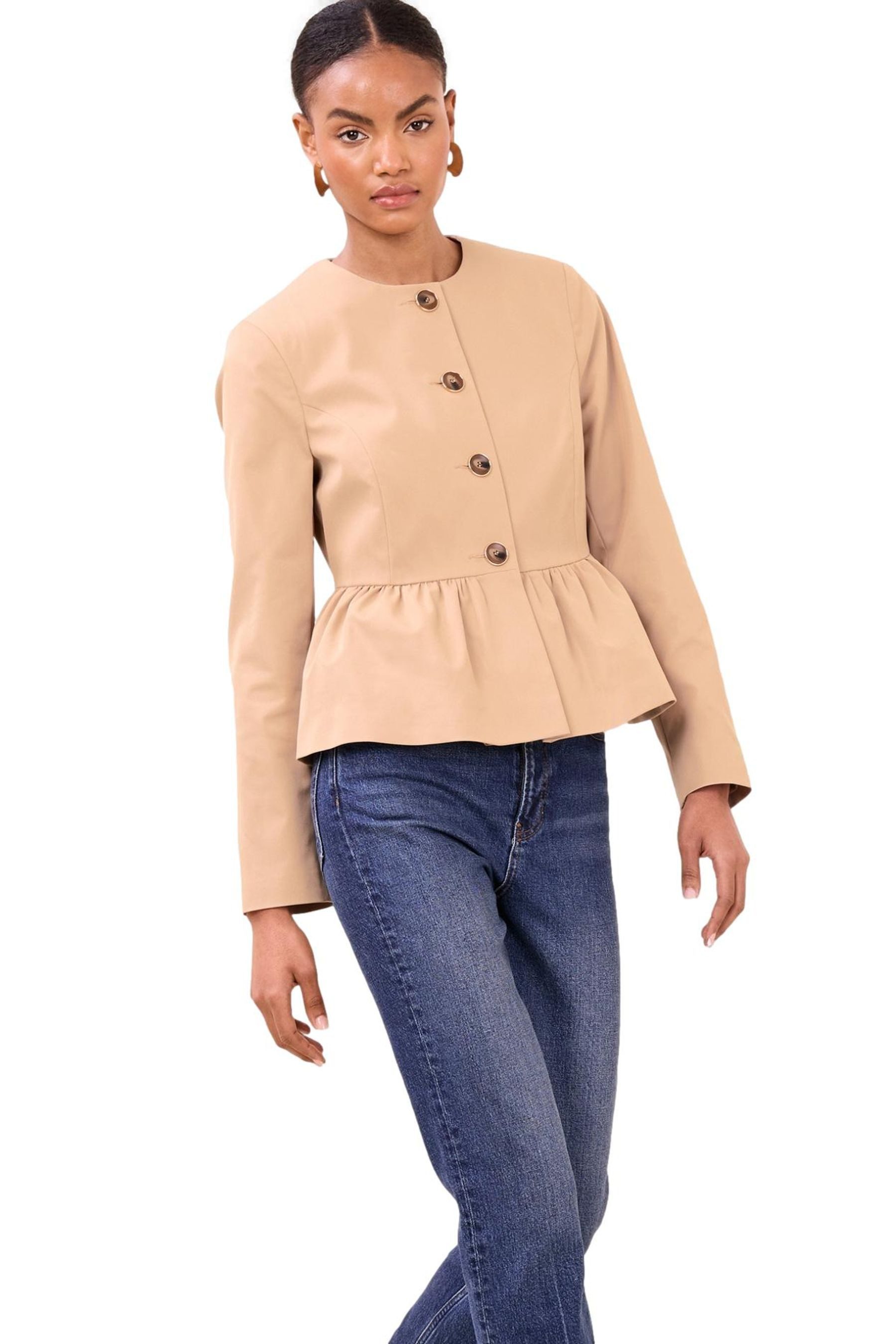 LIPSY Kurzjacke Lipsy Kragenlose Jacke mit Schößchensaum, Regular (1-St)