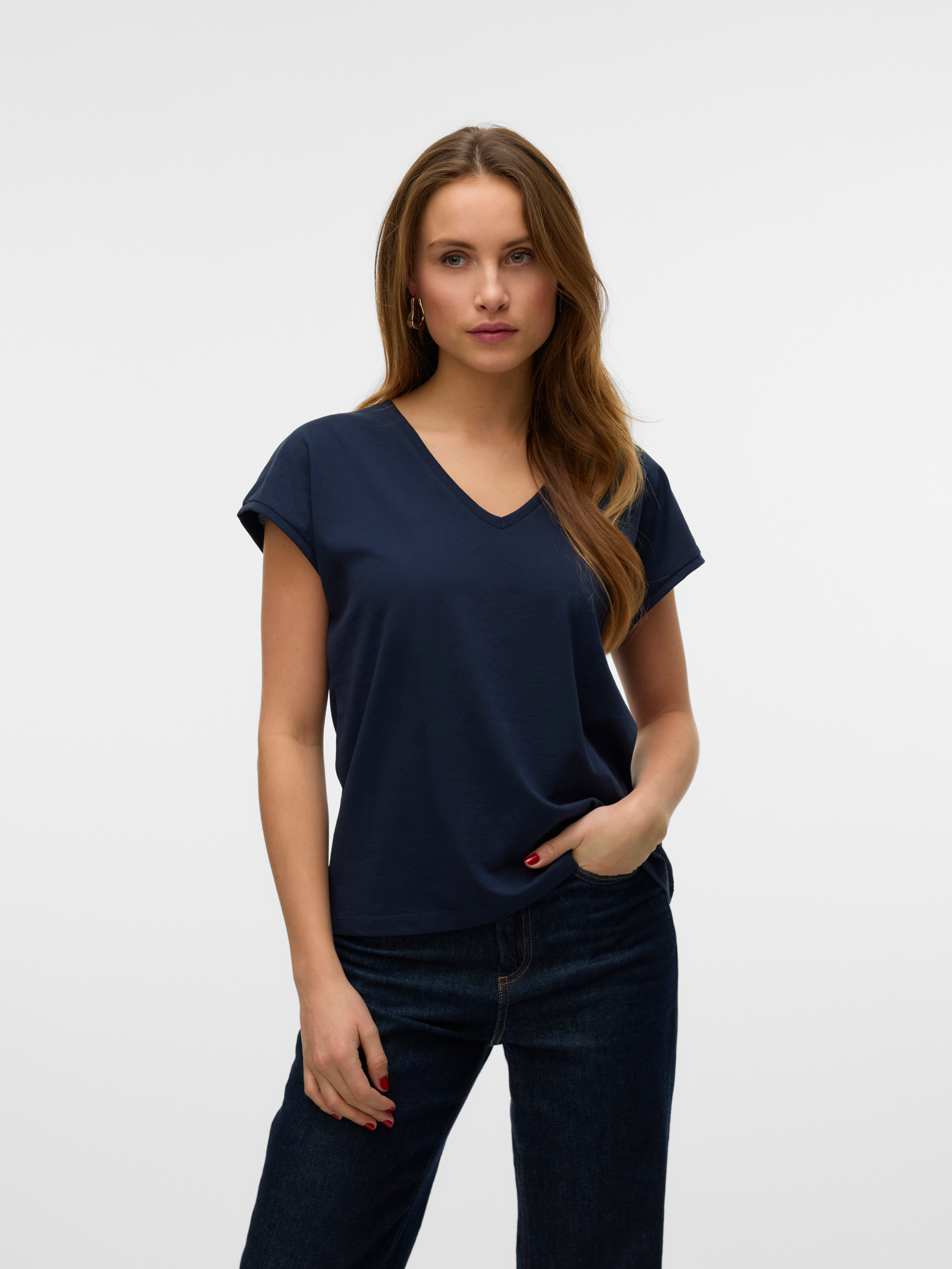 Vero Moda Kurzarmshirt VMLUNA SS V-NECK günstig online kaufen