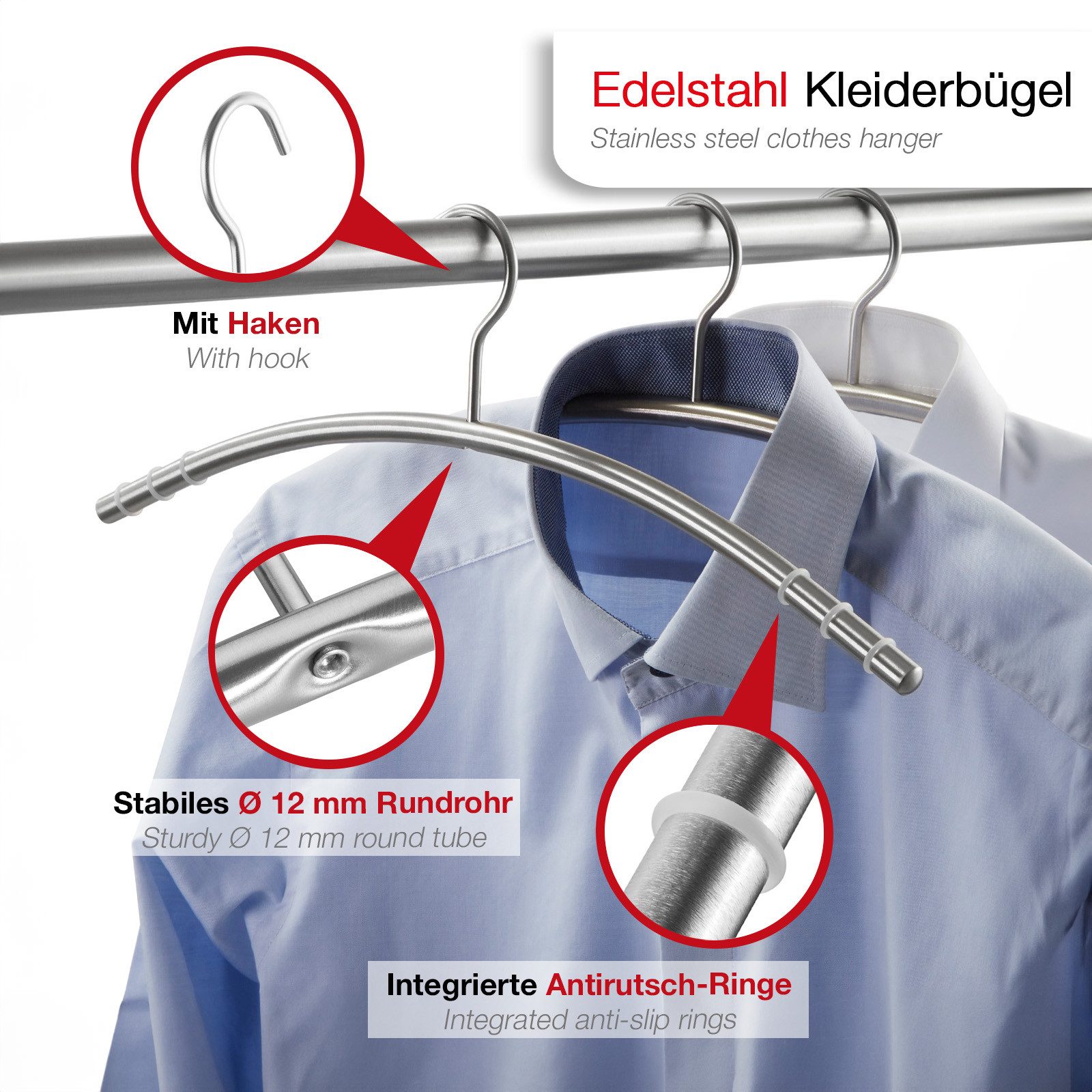 SO-TECH® Kleiderbügel Garderobenbügel Edelstahl SS201 gebürstet & Antirutsc günstig online kaufen