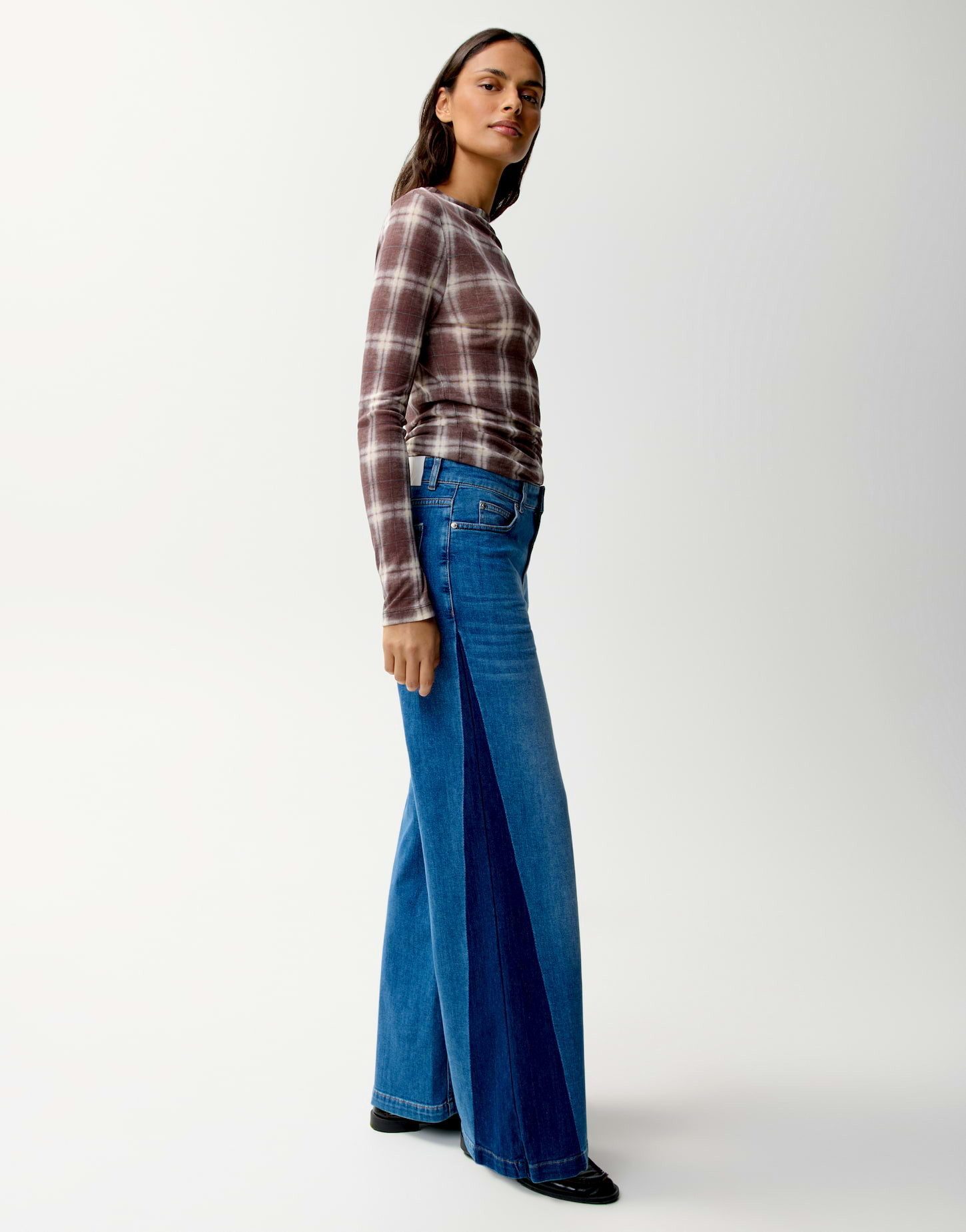 OPUS PANTS Palazzohose MARI MEADOW Palazzo Jeans aus Baumwollmix Mid Rise Fließende Weite mit kontraststarkem Detail – Bild 5 von 5