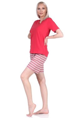 Normann Pyjama Damen Shorty Pyjama kurz mit gemusterten Shorts in strahlenden Farben