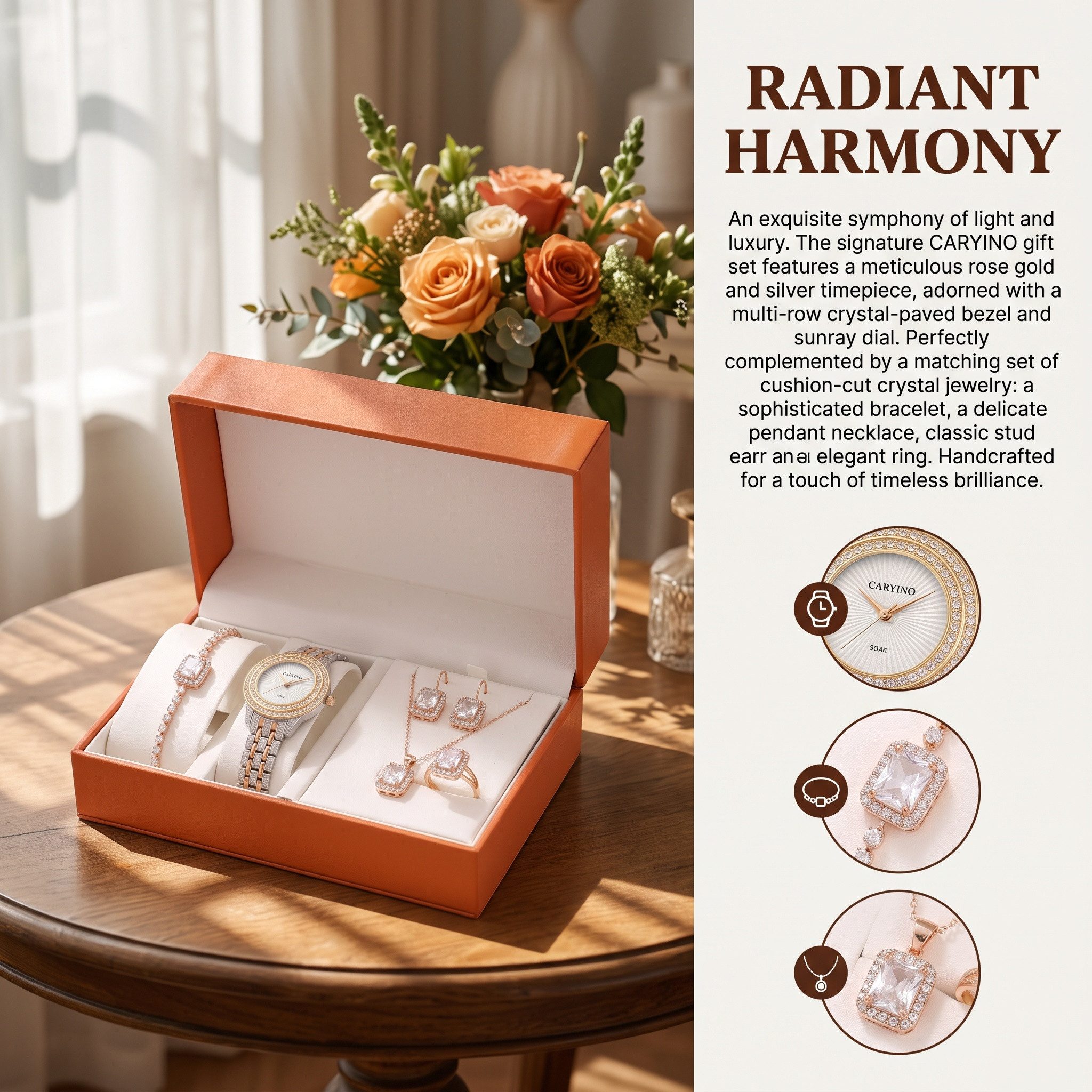 Luckice Quarzuhr Geschenk für Damen,Damen Geschenkset,Weihnachtsgeschenk für Frauen, (Damen Uhr Schmuck Set 4-teilig, Quarz Damenuhr mit Metallarmband, Halskett – Bild 2 von 5