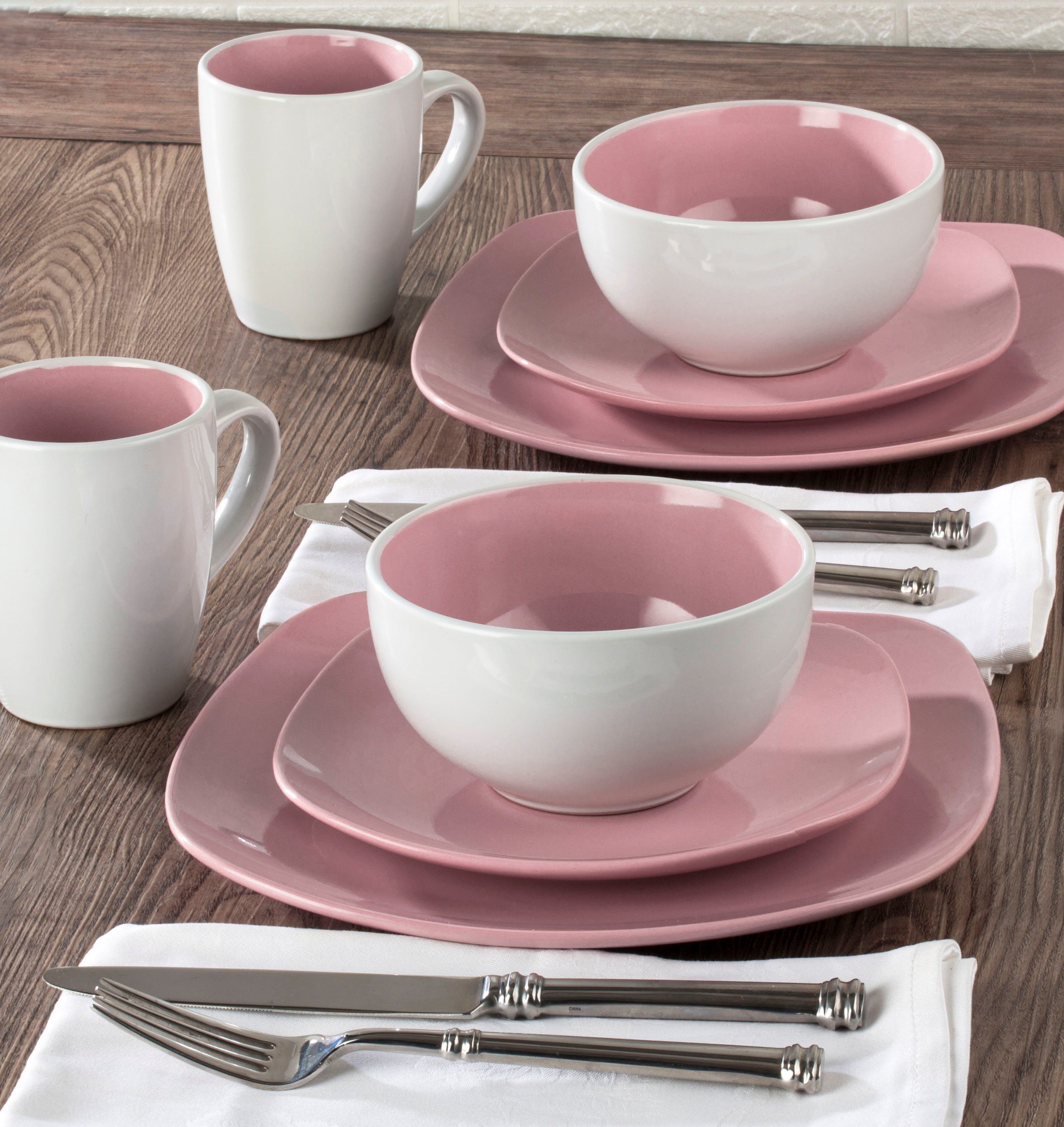 Steinzeug, Service 4 Personen Teile, Bicolor-Look aus 4 Personen, SQUARE im (16-tlg), Weiß, Retsch NOVA 16 Rosè PINK/ROSÈ Mix Arzberg Geschirr-Set, und Kombiservice für