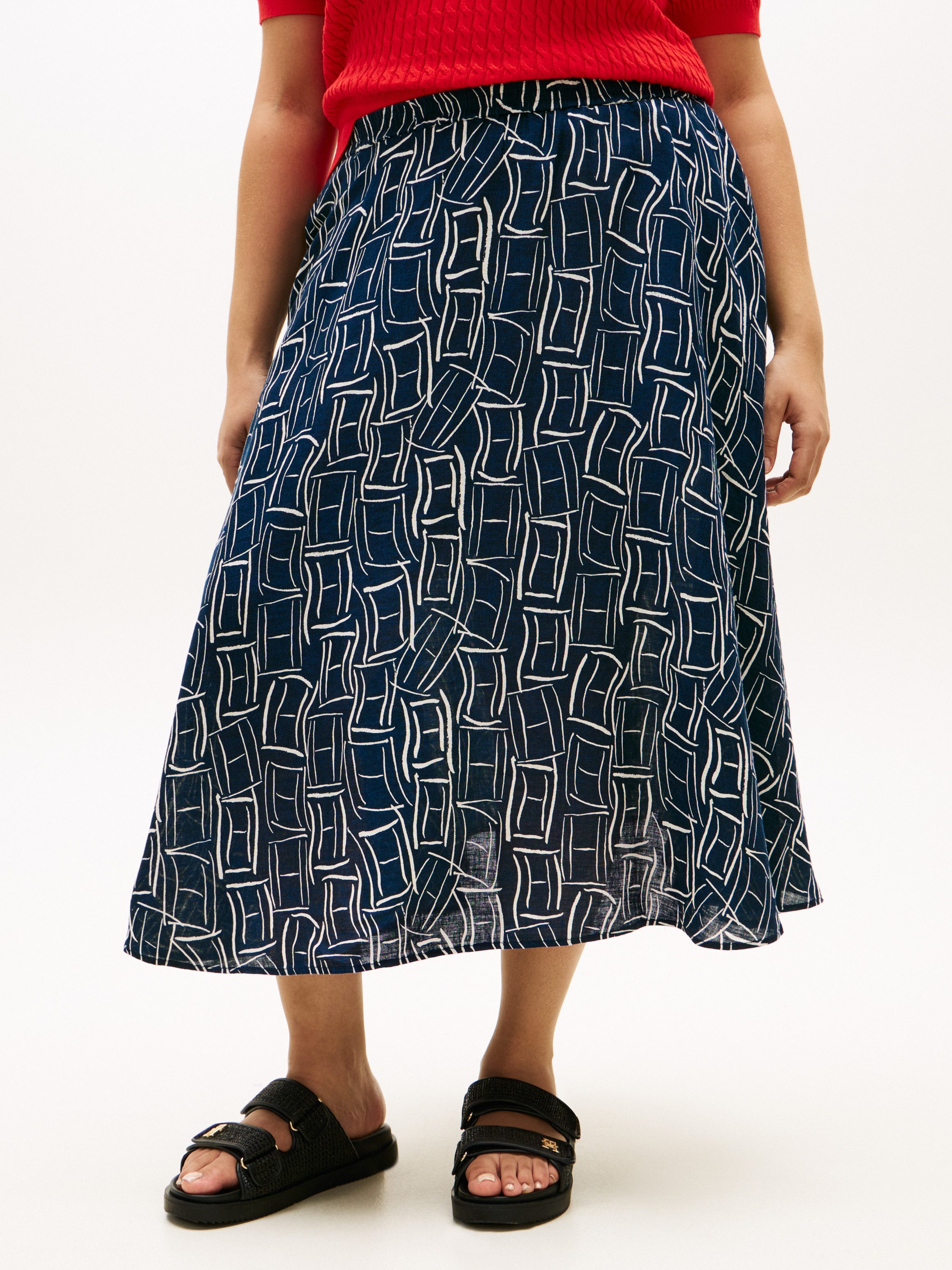 Tommy Hilfiger Curve A-Linien-Rock CRV ESS LINEN FLARE SKIRT in großen Größen, ausgestellte Form