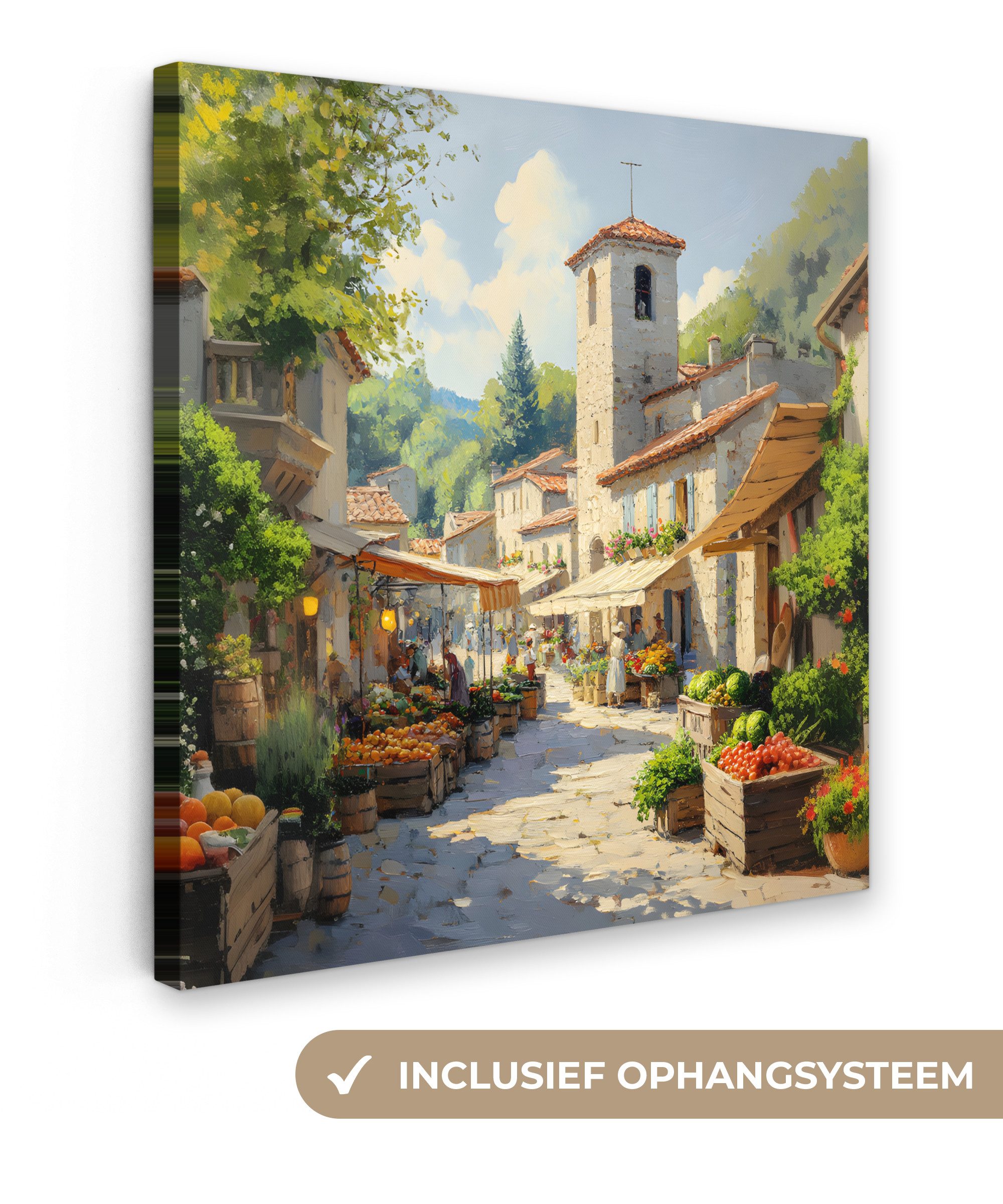 OneMillionCanvasses® Leinwandbild Dorf - Sonne - Stände - Häuser, Fotodruck (1 St), Wandbild, Deko Schlafzimmer Wohnzimmer Flur 20x20 cm