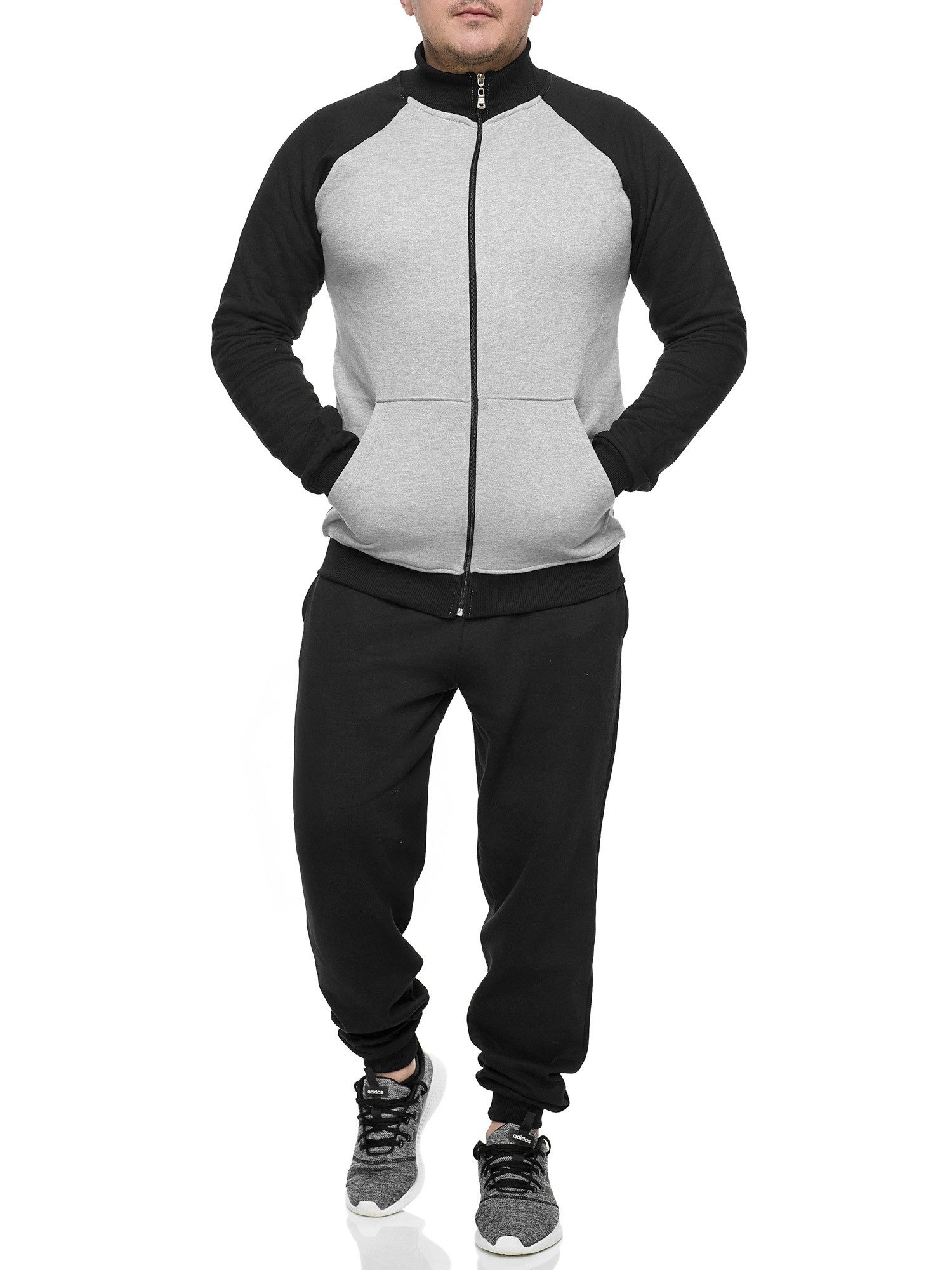 L.gonline Jogginganzug Herren Trainingsanzug Freizeitanzug ohne Kapuze 500A (Zipperjacke ohne Kapuze und Hose, 2-tlg., Zipperjacke und Hose), Fitness Freizeit Casual