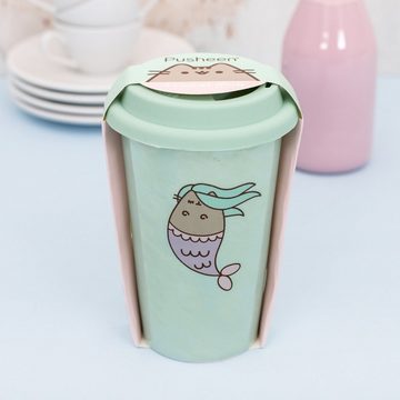 Pusheen Coffee-to-go-Becher Pusheen Travel - Keramikbecher mit Silikondeckel "Meerjungfrau", Keramik