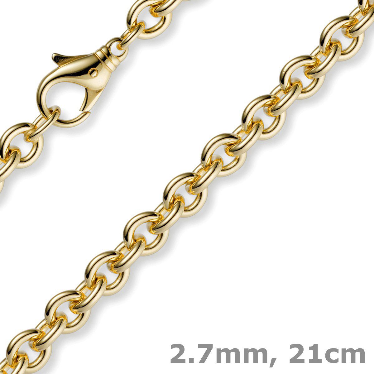 Schmuck Krone Goldarmband 2,7mm Armband Rundankerkette, 750 Gelbgold, 21cm, Gold 750