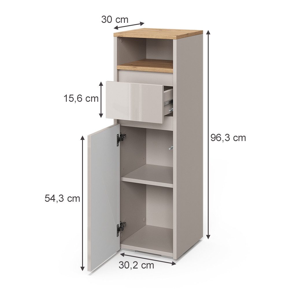 Vicco Midischrank Majest, Cashmere/Artisan, 30.2 x 96.3 cm mit Schublade un günstig online kaufen