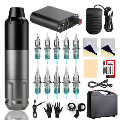 GOOLOO Schmuck-Tattoo Tattoo Pen Machine Kit Rotary Complete Tattoo Set, mit 10Pcs Patronen Nadeln Netzteil Tattoo Kit mit Plastikbox, für Anfänger und Tätowierer