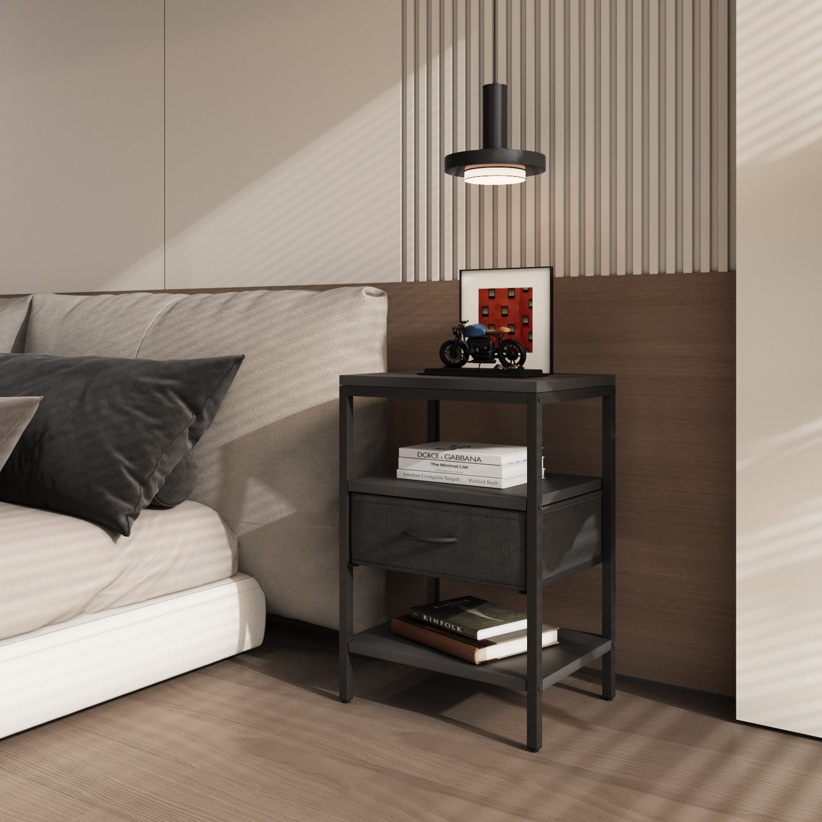 VOWNER Nachttisch 2er Set, Nachttisch mit Metallrahmen und 1 großer Stoffsc günstig online kaufen