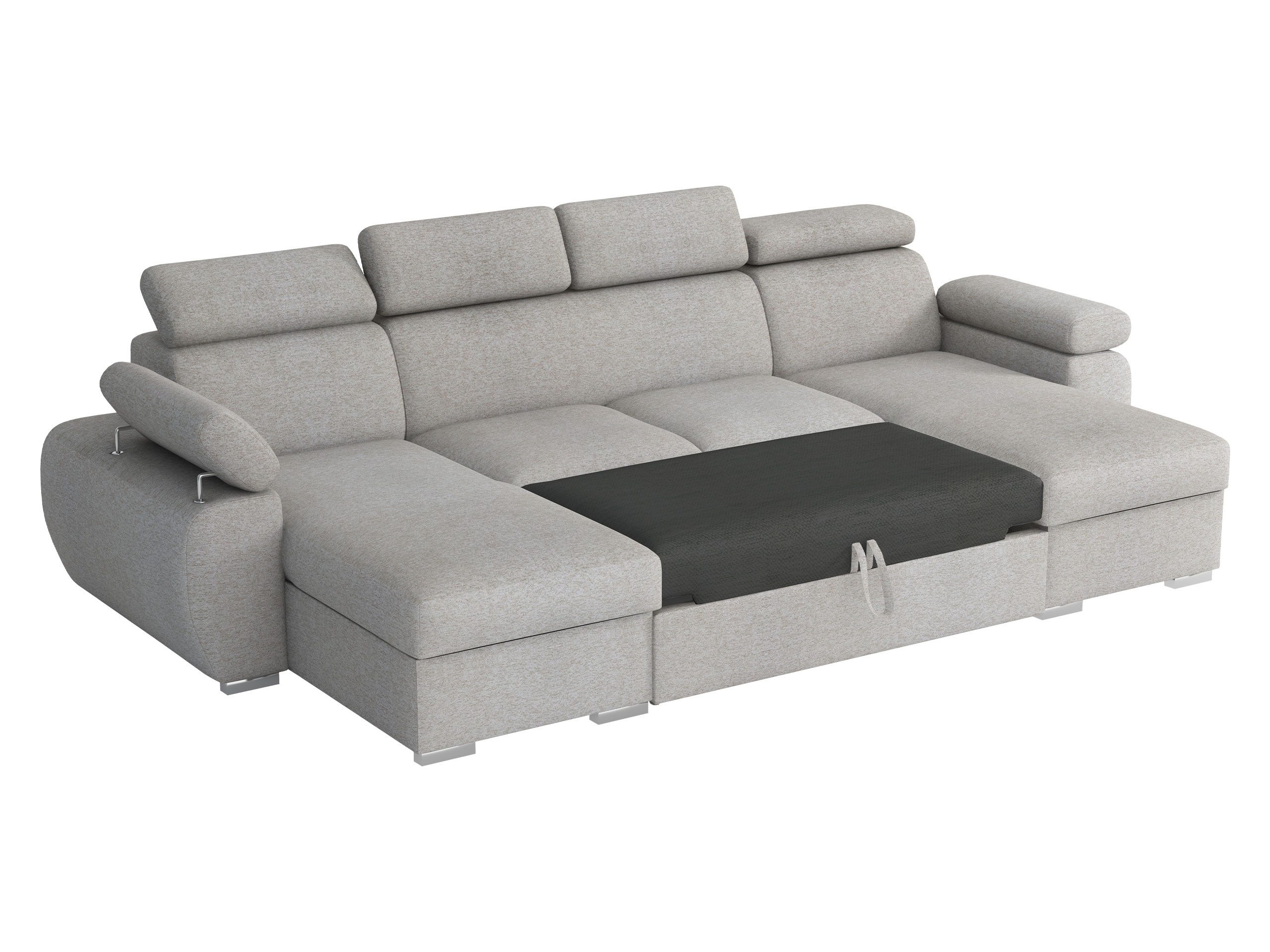 MIRJAN24 Wohnlandschaft Plaza U, mit zwei Bettkästen und Schlaffunktion, 323x170x85-98 cm, Regulierbare Kopfstützen und Armlehne