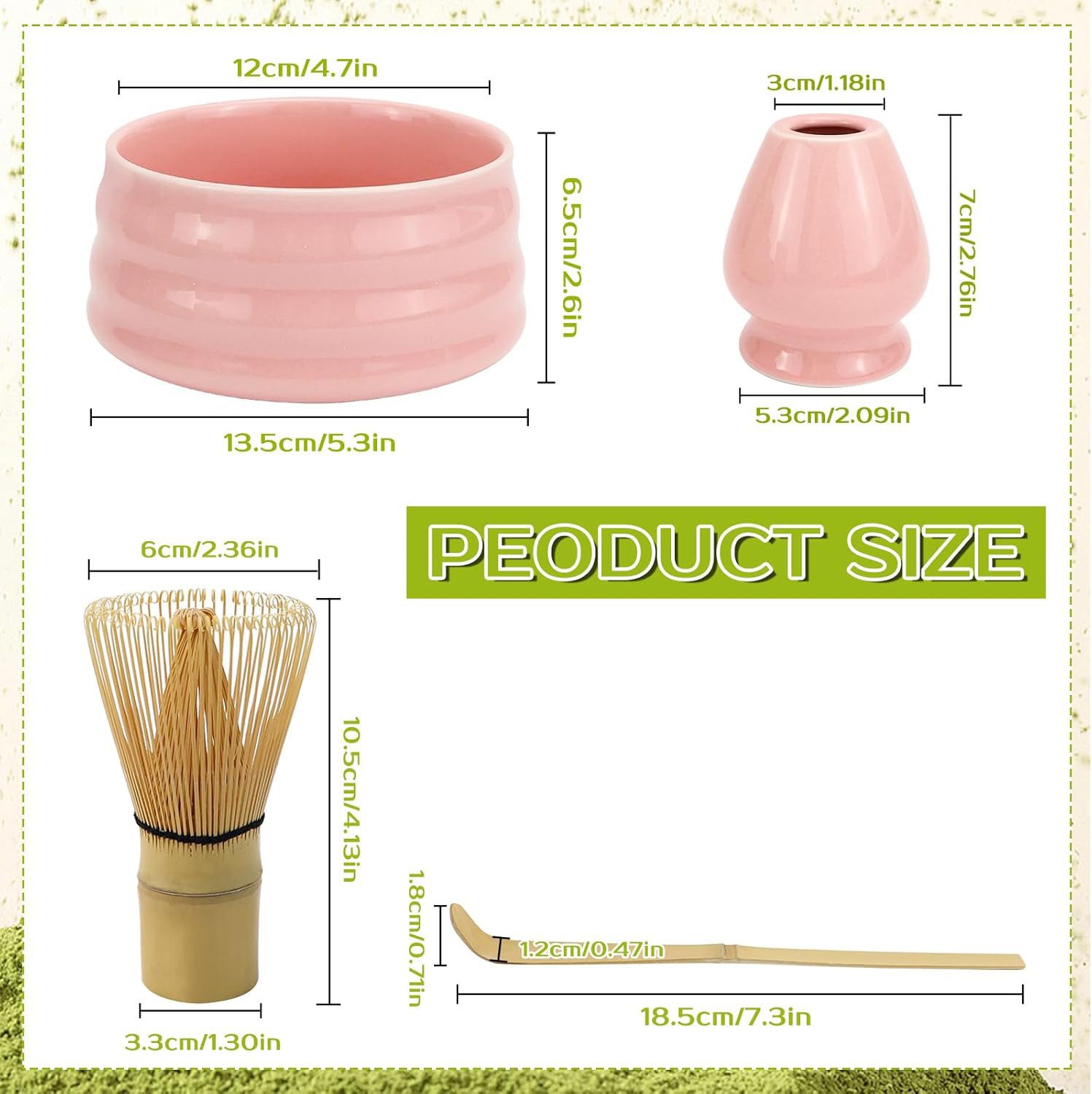AKKEE Teeservice Matcha-Set 4 Stück mit Teeschale, Matchabesen und Besenhalter