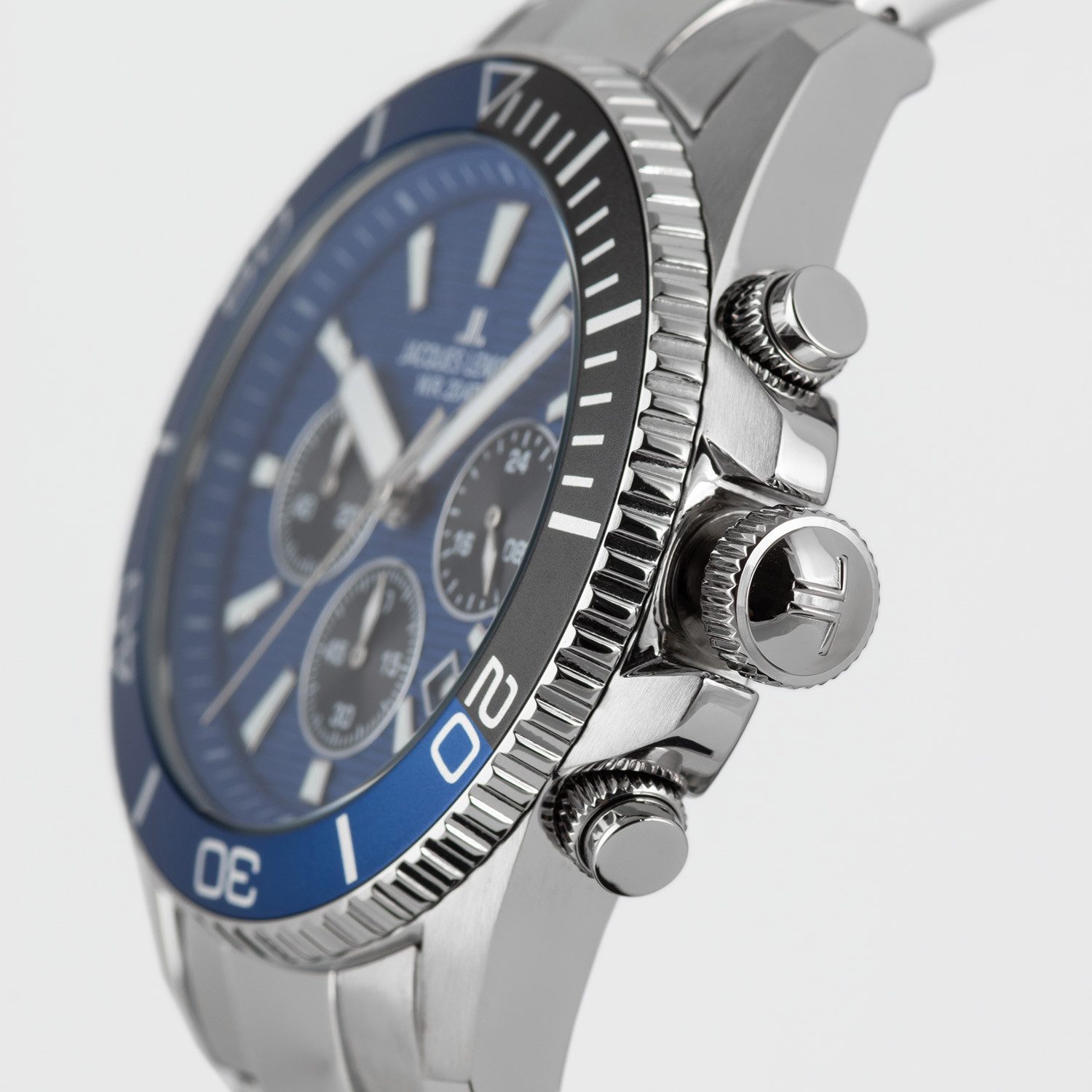 Jacques Lemans Taucheruhr für Taucher Chronograph Edelstahl/Blau