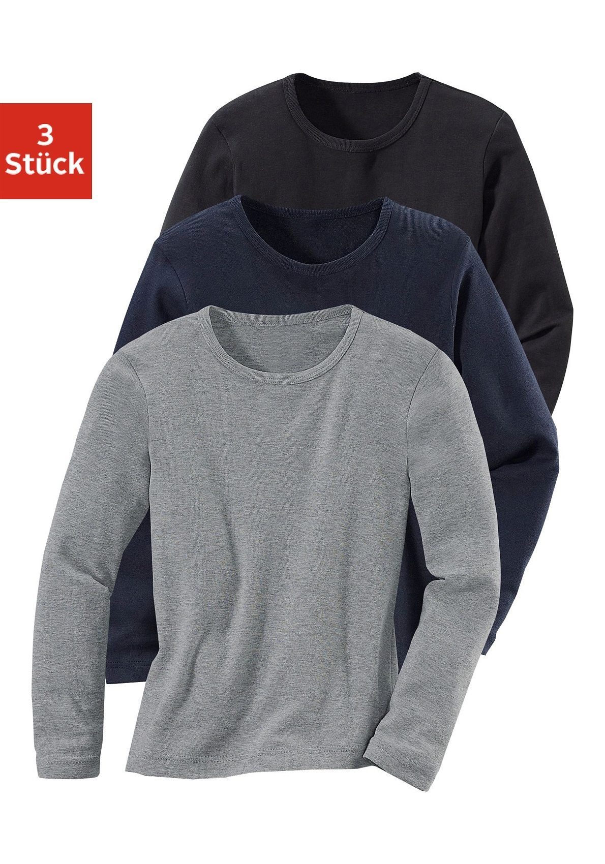 H.I.S Langarmshirt (3er-Pack) in Rippenqualität