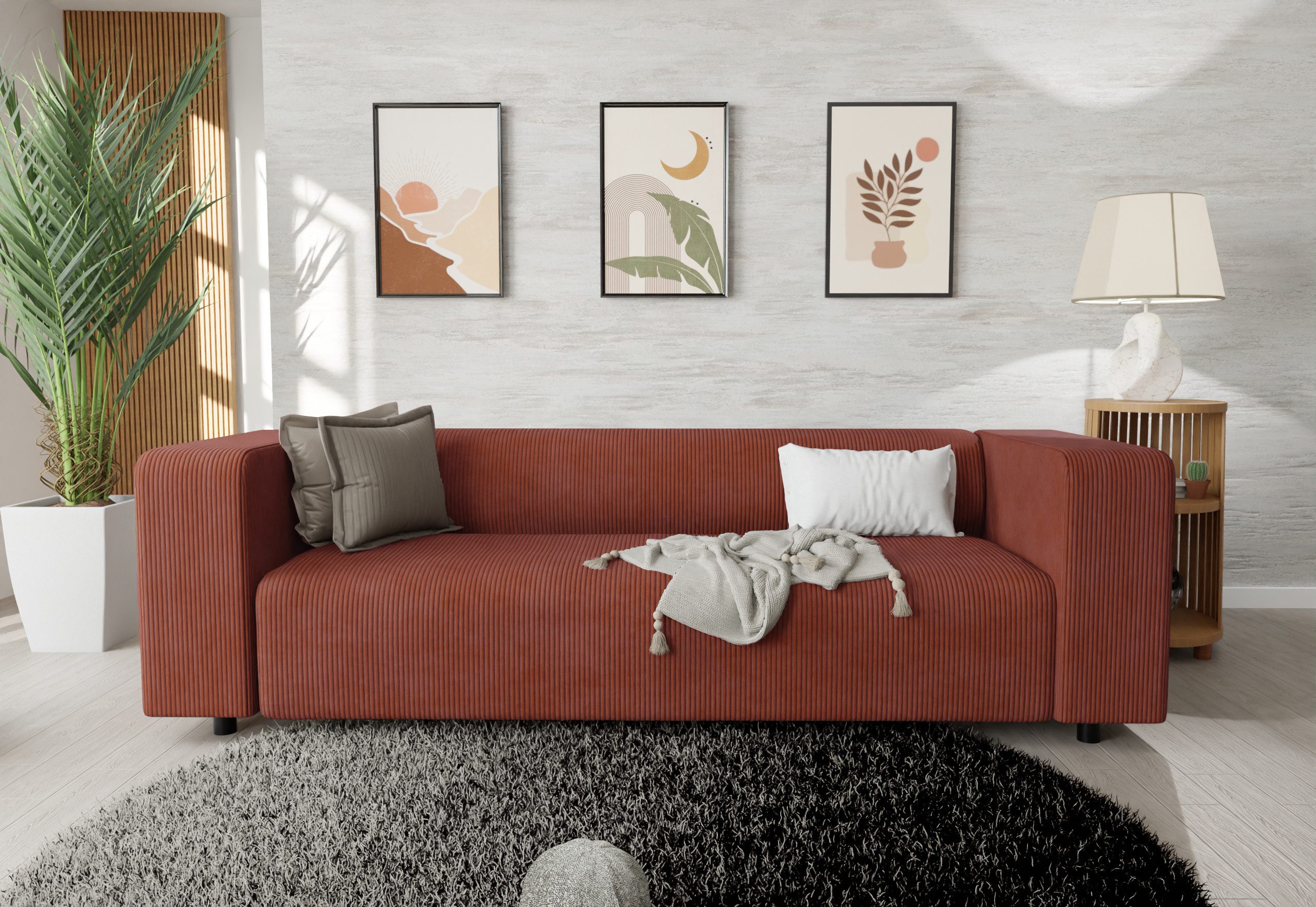 S-Style Möbel 3-Sitzer Sofa Gustav aus Cord-Stoff mit bequemem Sitz, mit Wellenfederung – Bild 3 von 5