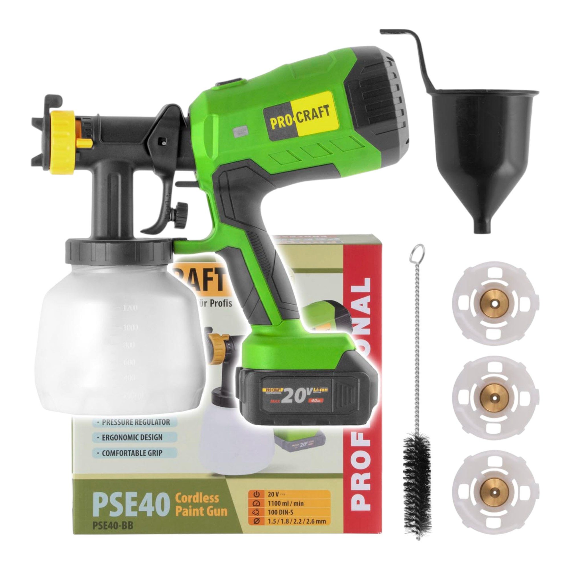 PRO CRAFT Farbsprühgerät PSE40bb Akku Farbspritzpistole 20 V Solo - ohne Akku, ohne Ladegerät