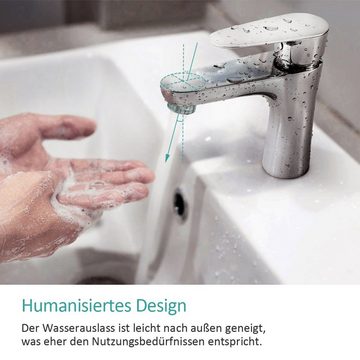 EMKE Waschtischarmatur Badarmatur Wasserhahn für Waschbecken, Waschtischarmatur mit Zugstange mit 500 mm-3/8 Zoll Wasserzulaufrohr, Chrom Einhandmischer