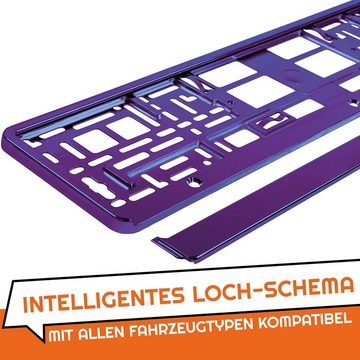 L & P Car Design Kennzeichenhalter für Auto in Violett-/Lila-Chrom Kennzeichenhalterung, (2 Stück)
