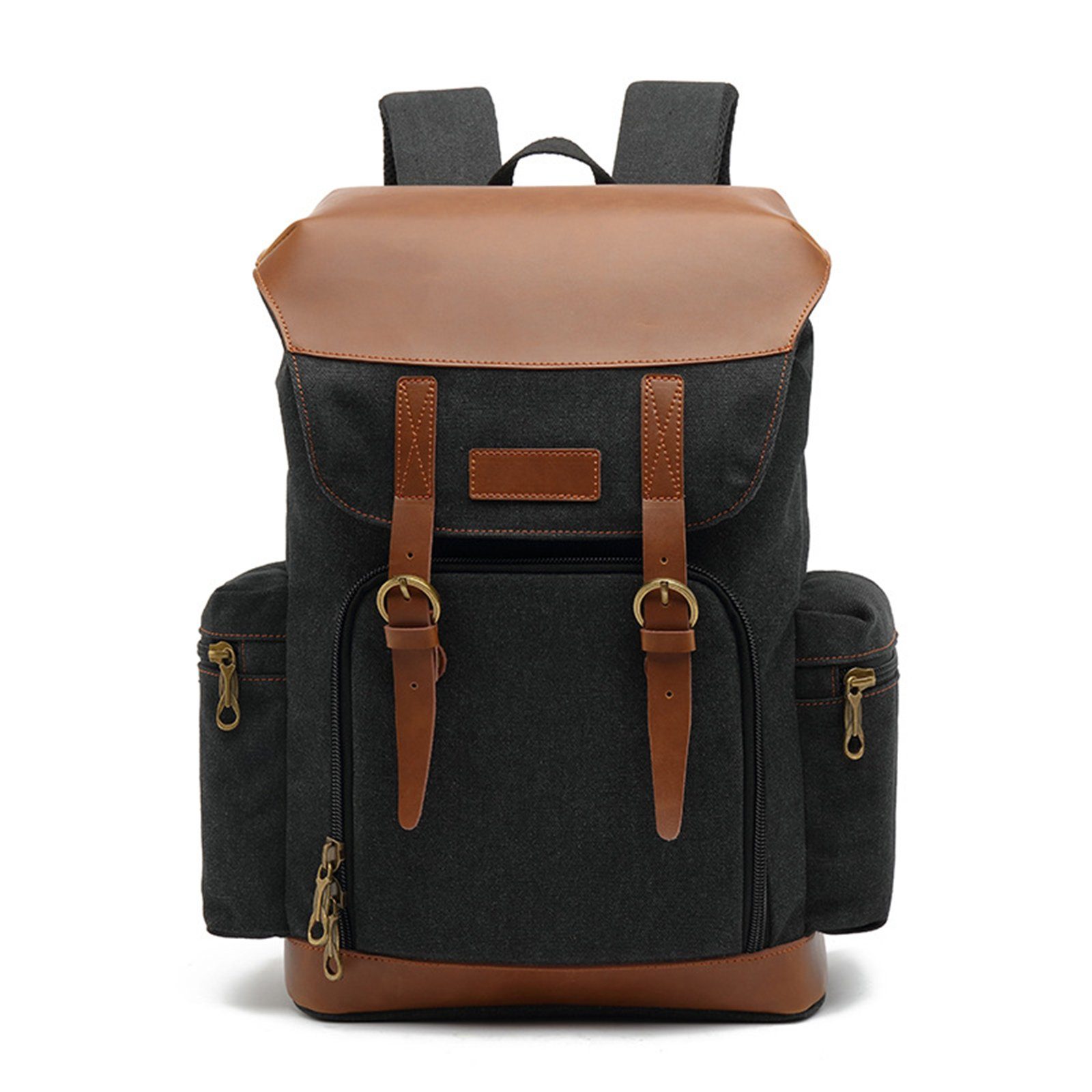 TAN.TOMI Freizeitrucksack Multifunktionsrucksack im Vintage-Look, mit Laptop-Fach und Lederelementen Schwarz