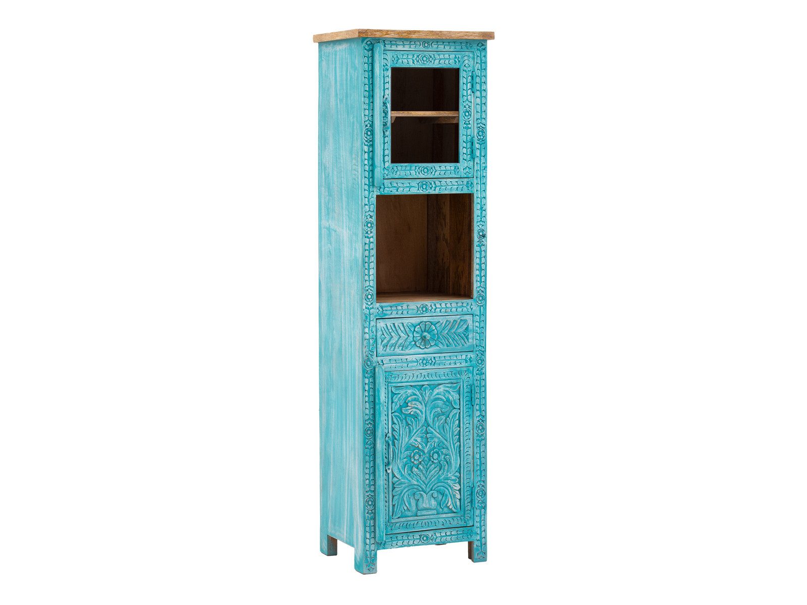 massivum Hochschrank Santa Cruz Massivholz blau Badezimmer Möbel