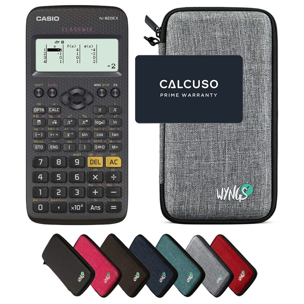 CASIO Taschenrechner fx-82DE X ClassWiz inkl. WYNGS Schutztasche Hellgrau