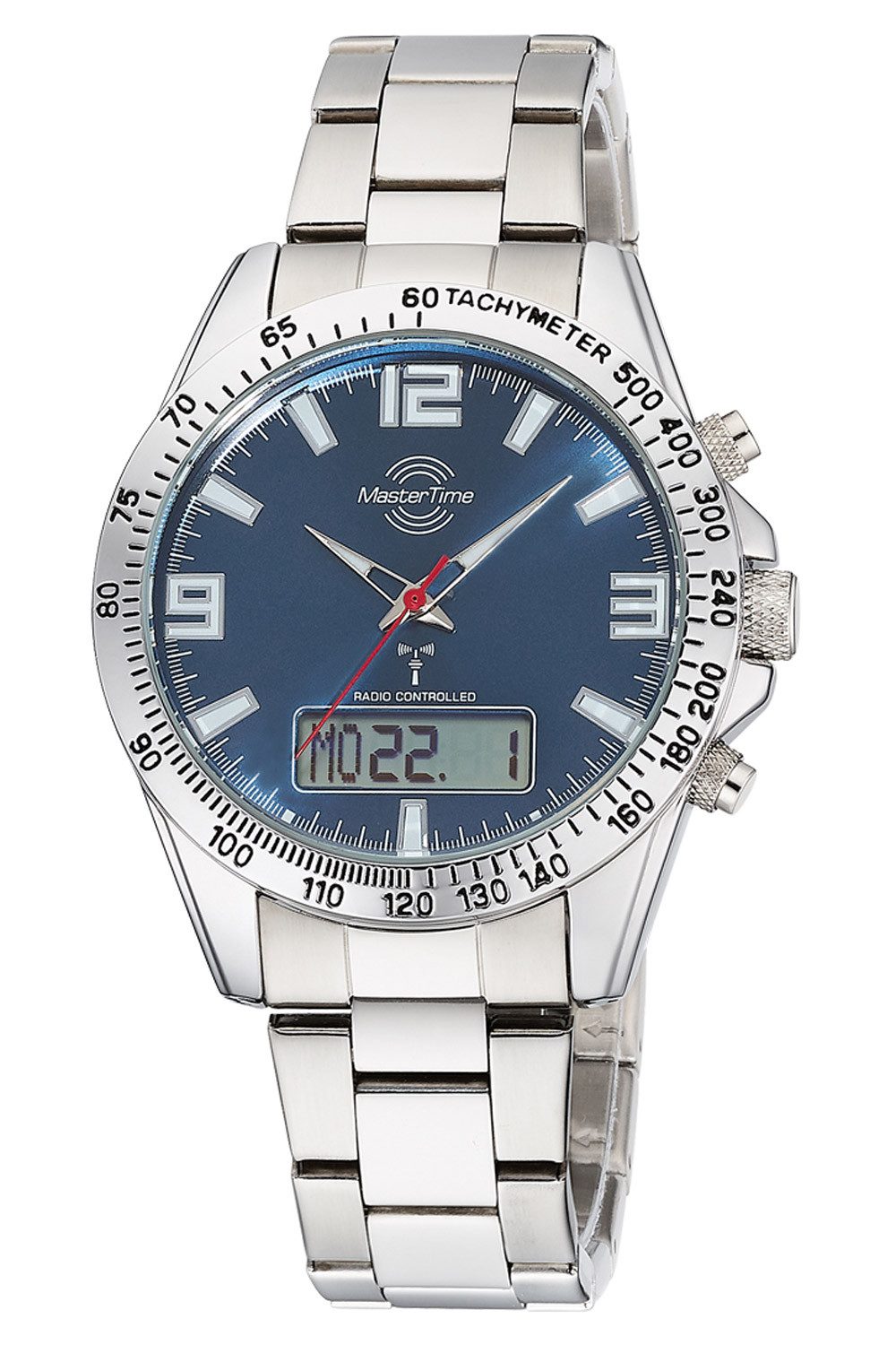 MASTER TIME Funkuhr Funk Sporty Big Date Stahl/Blau günstig online kaufen
