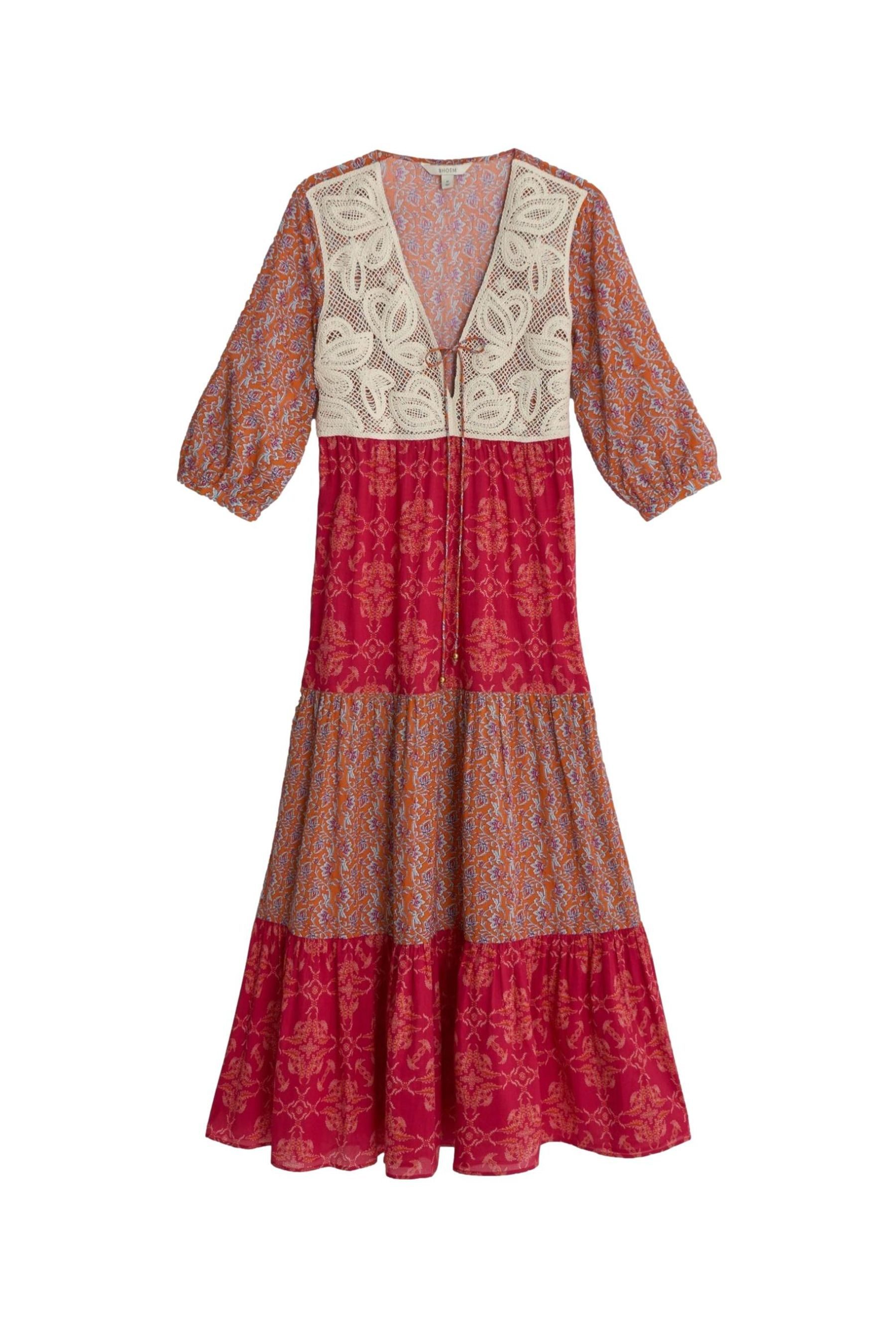 Bhoem Maxikleid Maxikleid im Patchwork-Design mit Häkelbesatz (1-tlg)