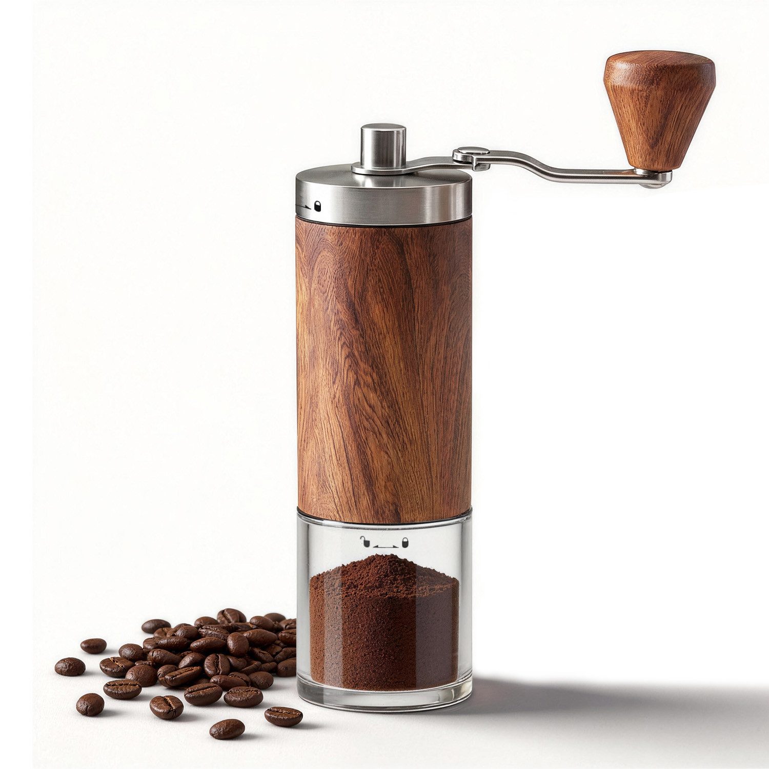 ANYSUN Kaffeemühle Manuelle Kaffeemühle aus mit Keramikmahlwerk, 30 g Bohnenbehälter, Coffee Grinder mit Holzoptik, Ideal für Zuhause und Reisen