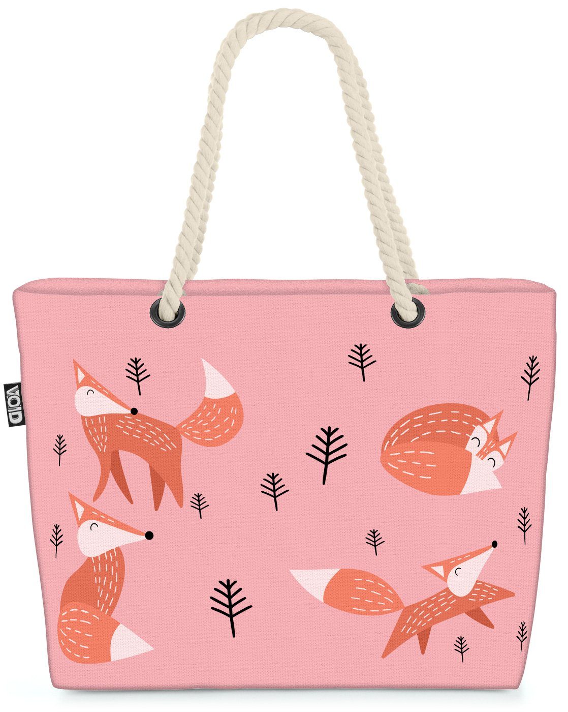 VOID Strandtasche (1-tlg), Fuchs Wald Muster Beach Bag Waldtiere Pflanzen Weihnachten Winter Sommer