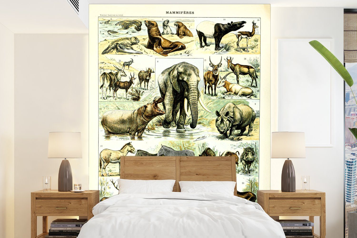 Tapete Tiere Montagefertig Vinyl bedruckt, Wandtapete - St), Wohnzimmer, Fototapete für - MuchoWow (4 Matt, Elefanten Hirsche,