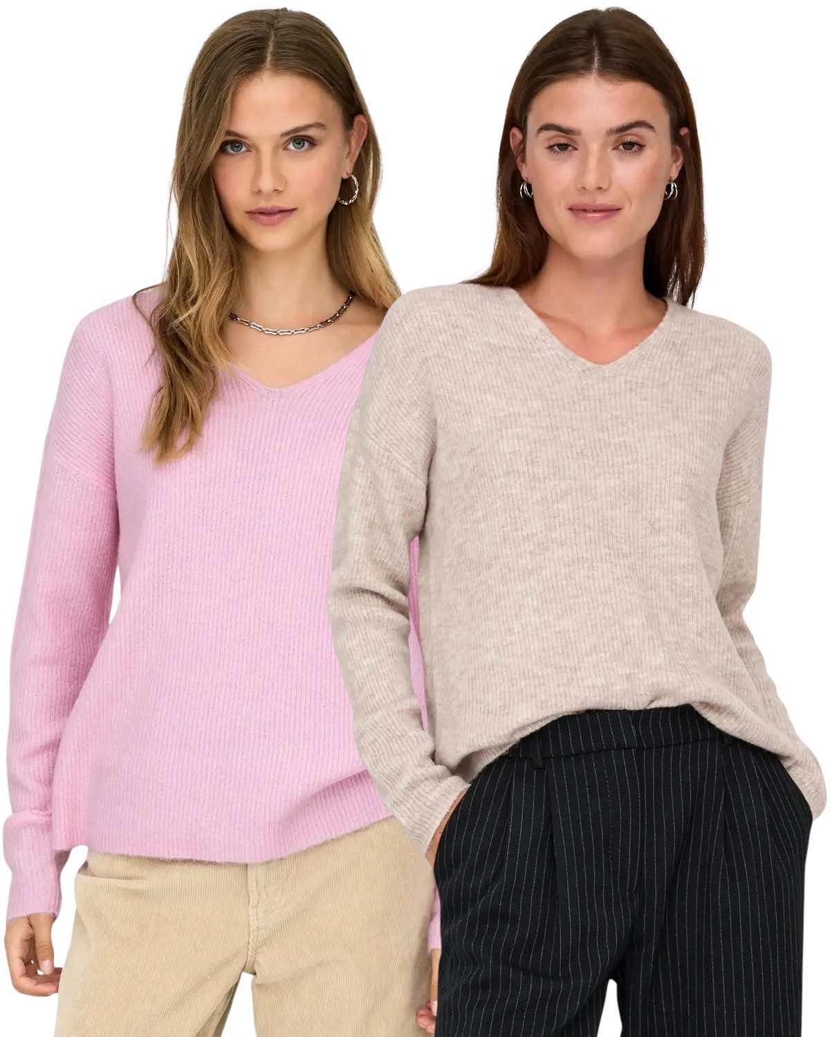 ONLY V-Ausschnitt-Pullover (2er Pack) aus Flachstrick zeitlos und stilvoll