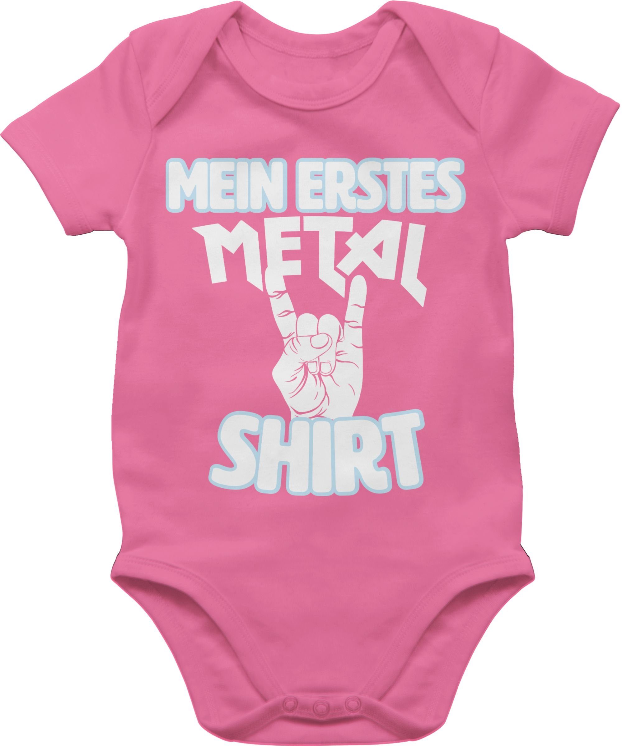 Shirtracer Shirtbody Mein erstes Metal Shirt weiß Sprüche Baby 3 Pink