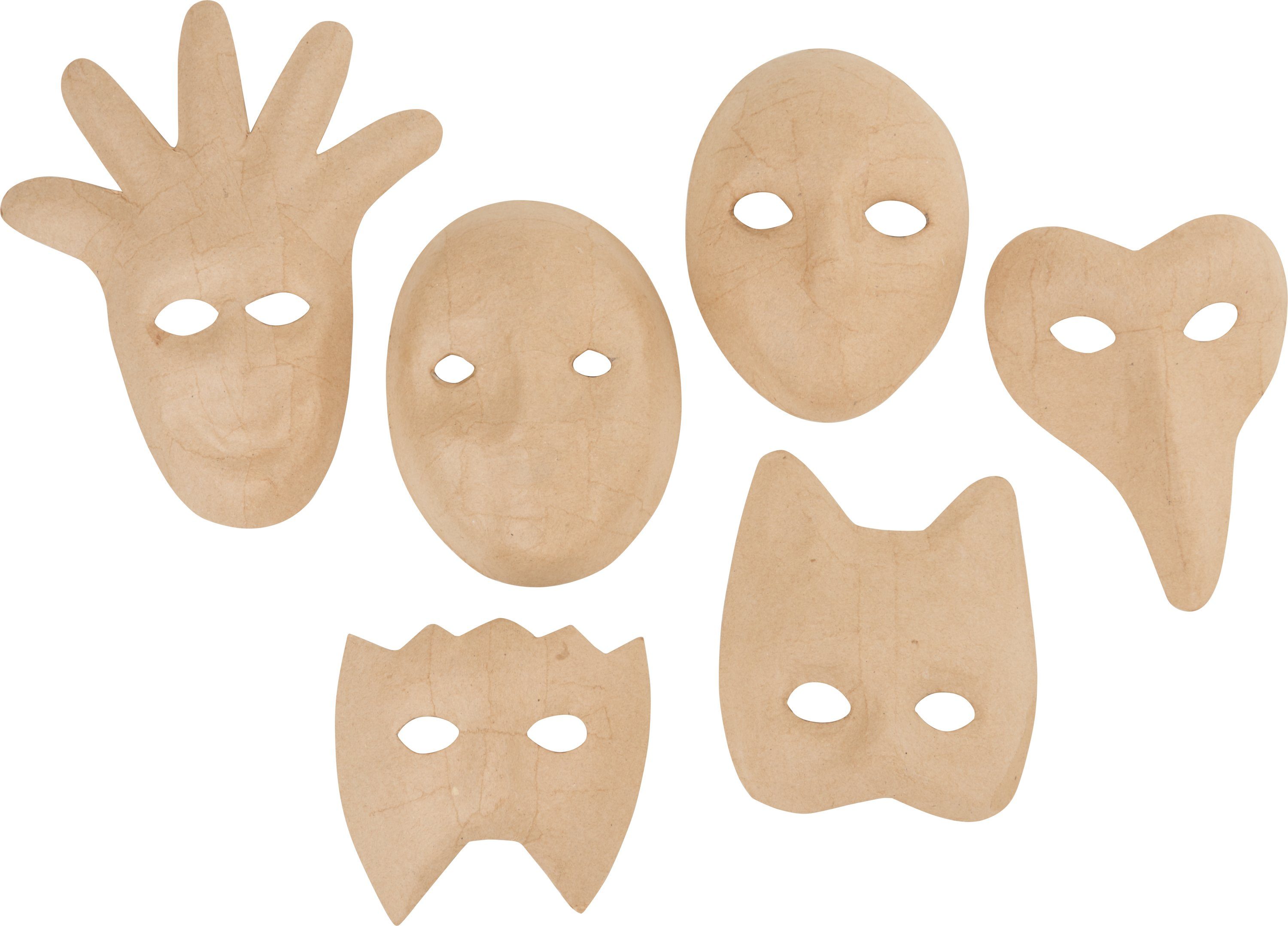 Dekofigur 6er-Set, Kinder-Masken (6 St), Pappmaché VBS